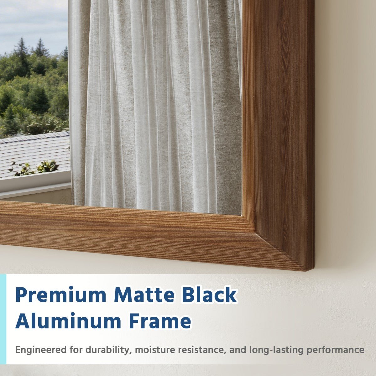 24" x 36" Dark Wood Grain Modern Wall Mirrors with Tempered Glass, Shatterproof Aluminum Frame for Bathroom, Living Room & Hallway | Nolhurst