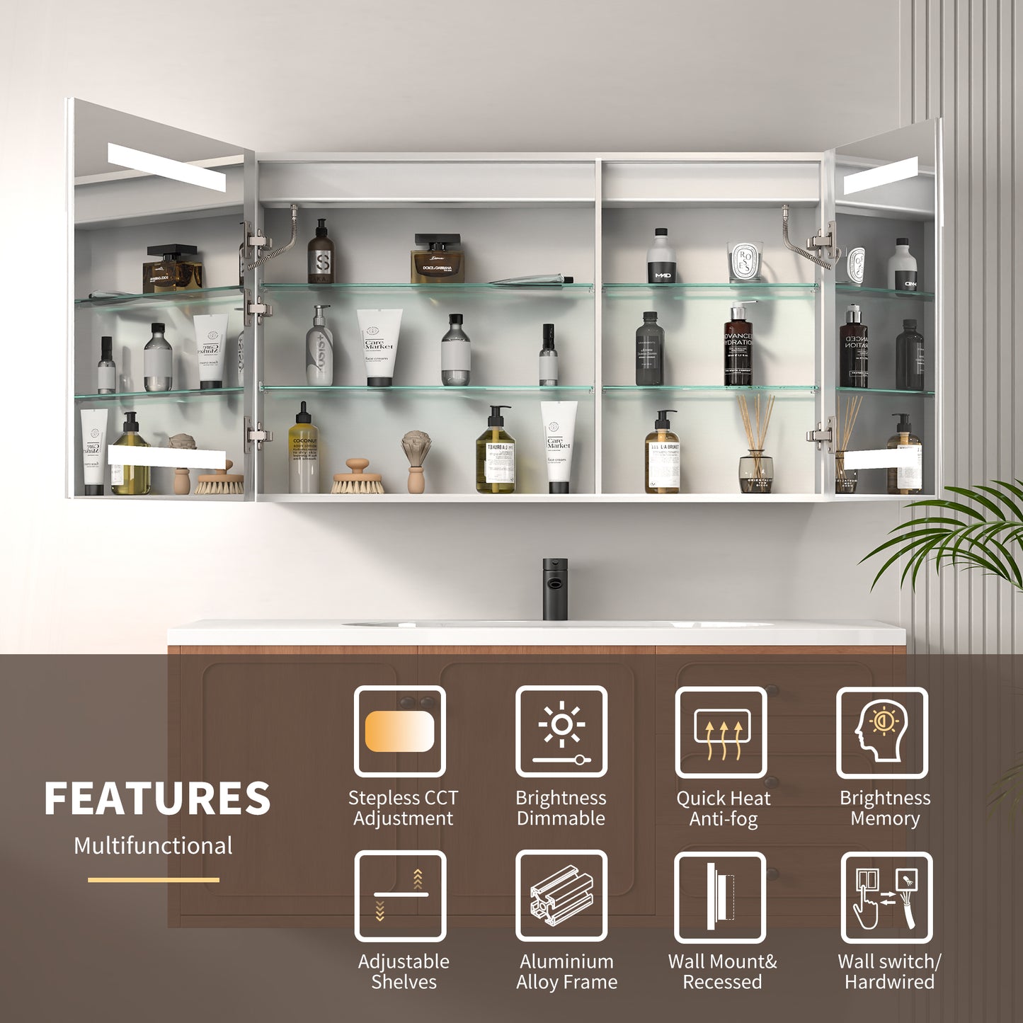 ExBrite 24" x 30" LED Lighted Medicine Cabinet with Adjustable Shelves, Anti-Fog, Beveled Design, Recessed or Surface Mount - ExBriteUSA
