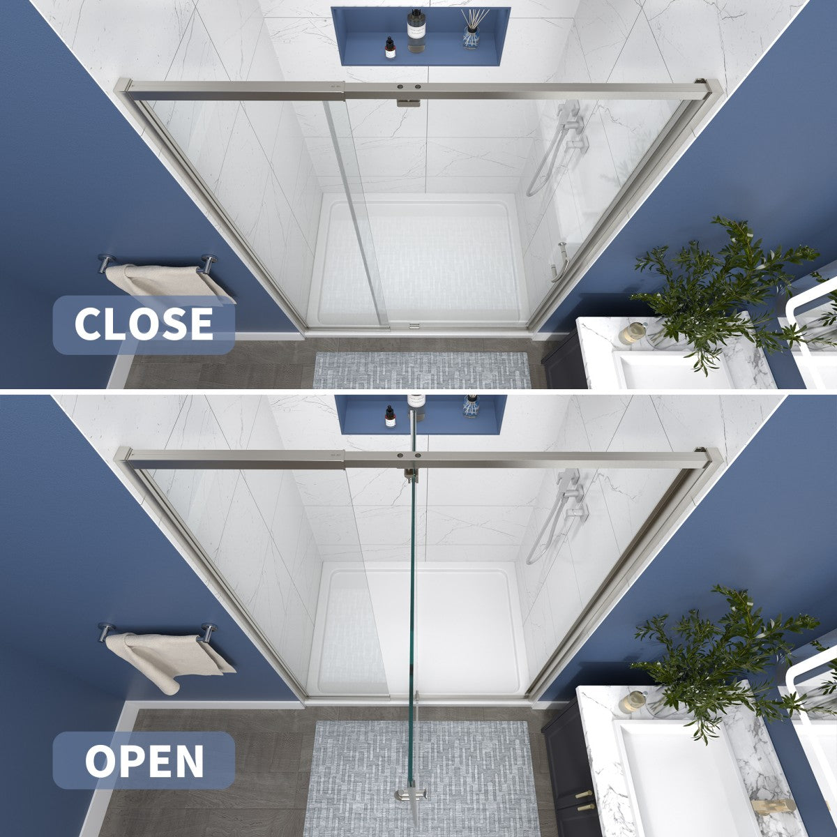 Flexi 44-48"x71" Frameless Shower Door in Chrome,Water Repellent Glass with Seal Strip Parts and Handle,6mm Glass Shower Door - ExBriteUSA