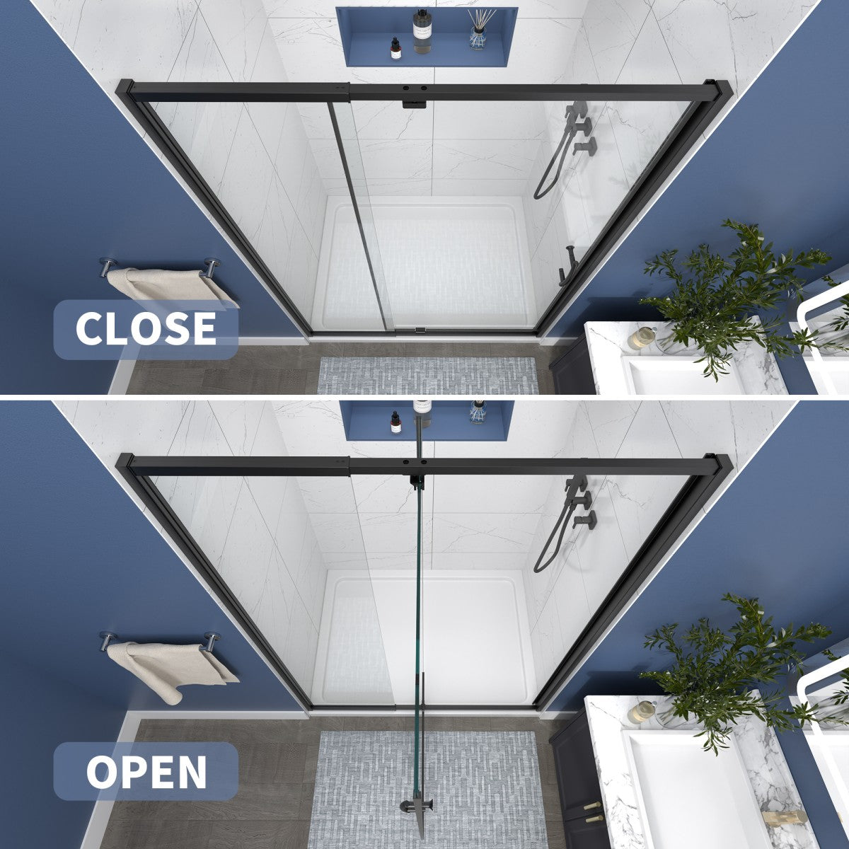 Flexi 44-48"x71" Frameless Shower Door in Matte Black,Water Repellent Glass with Seal Strip Parts and Handle,6mm Glass Shower Door - ExBriteUSA