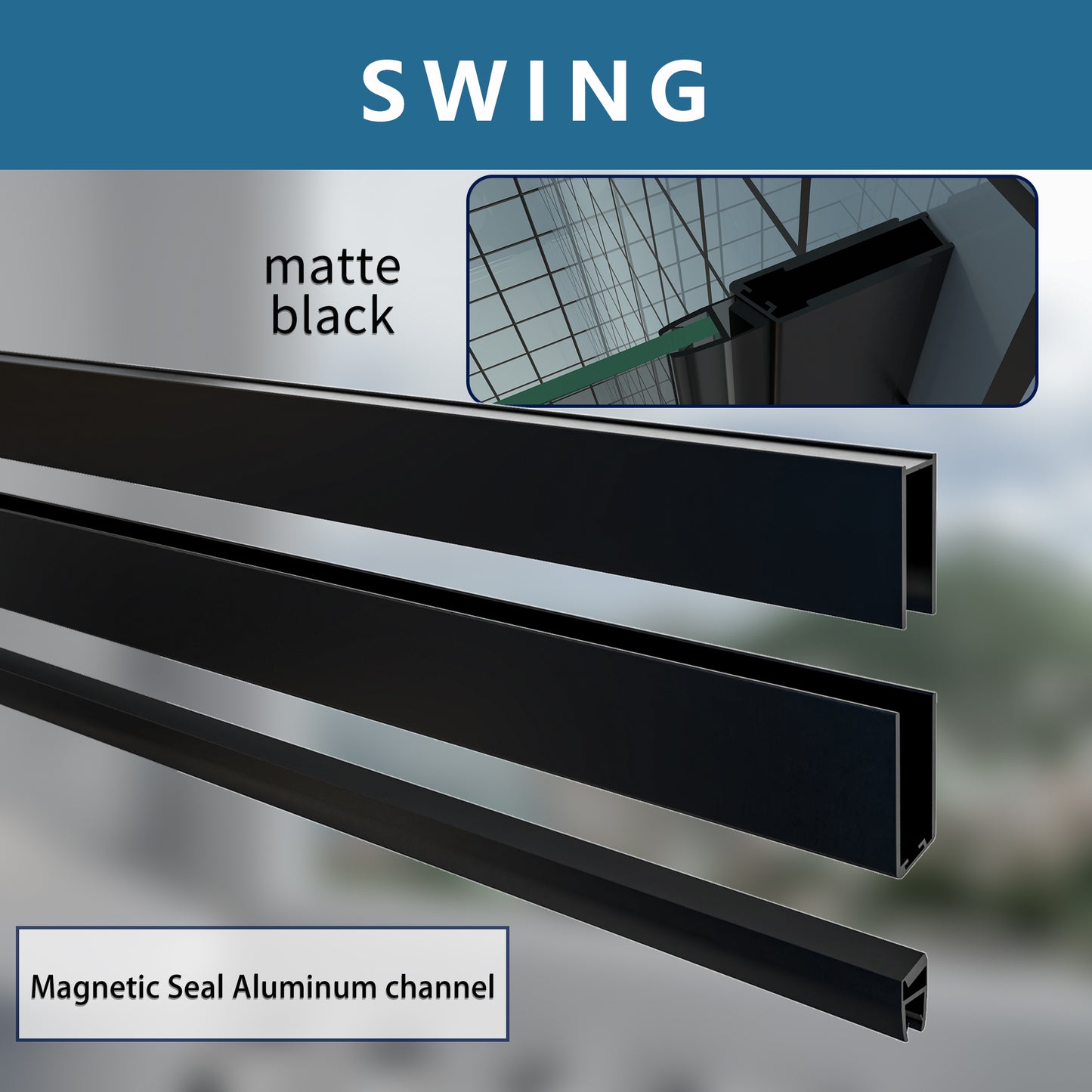 Classy-G 32-33.3" W x 72" H Pivot Frameless Shower Door Matte Black Smoke Gray Glass Shower Door with Handle