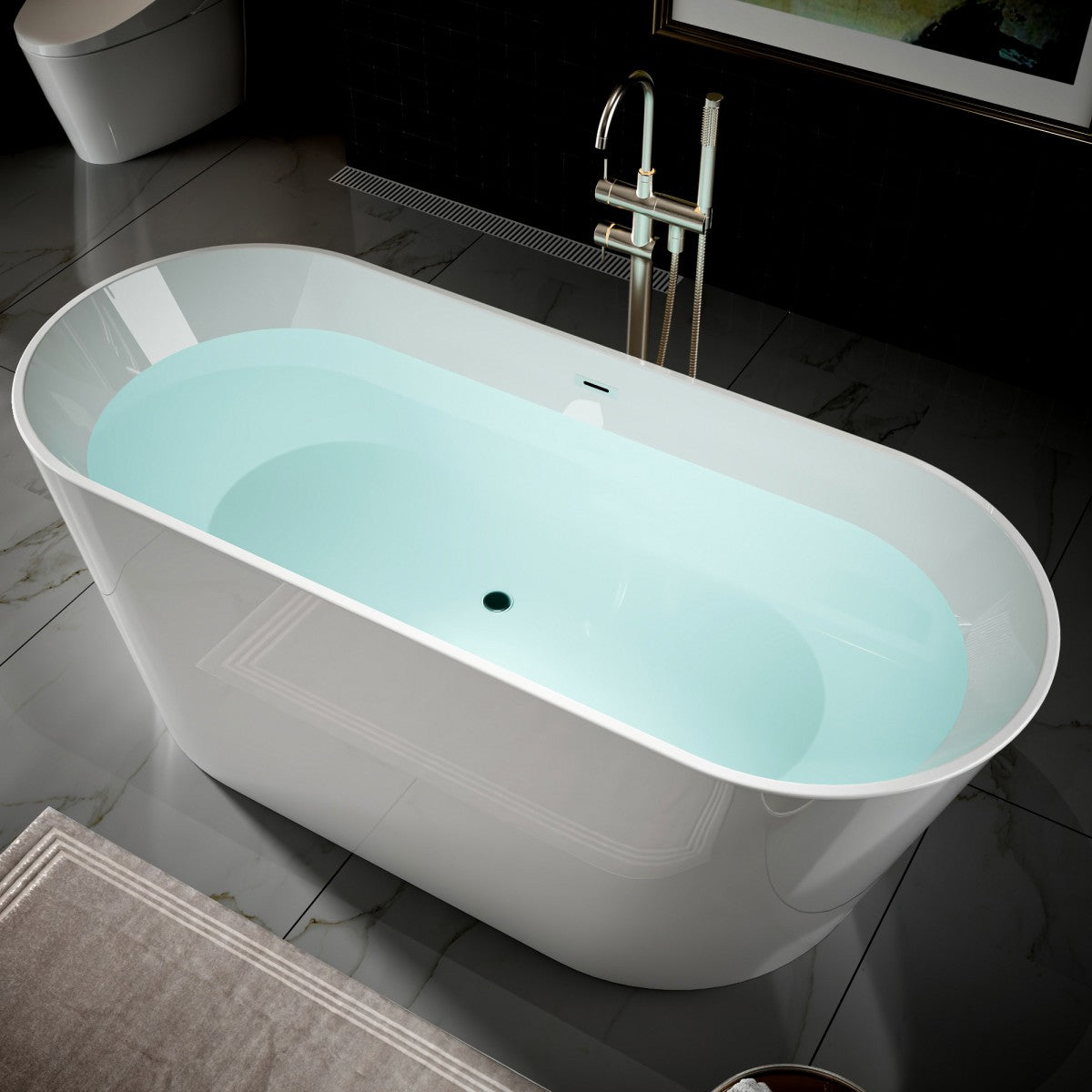 PY Exbrite 67' Acrylic Freestanding Bathtub, stand alone bathroom tub, Glossy White, Toe-tap Chrome Drain, cUPC Certified - ExBriteUSA