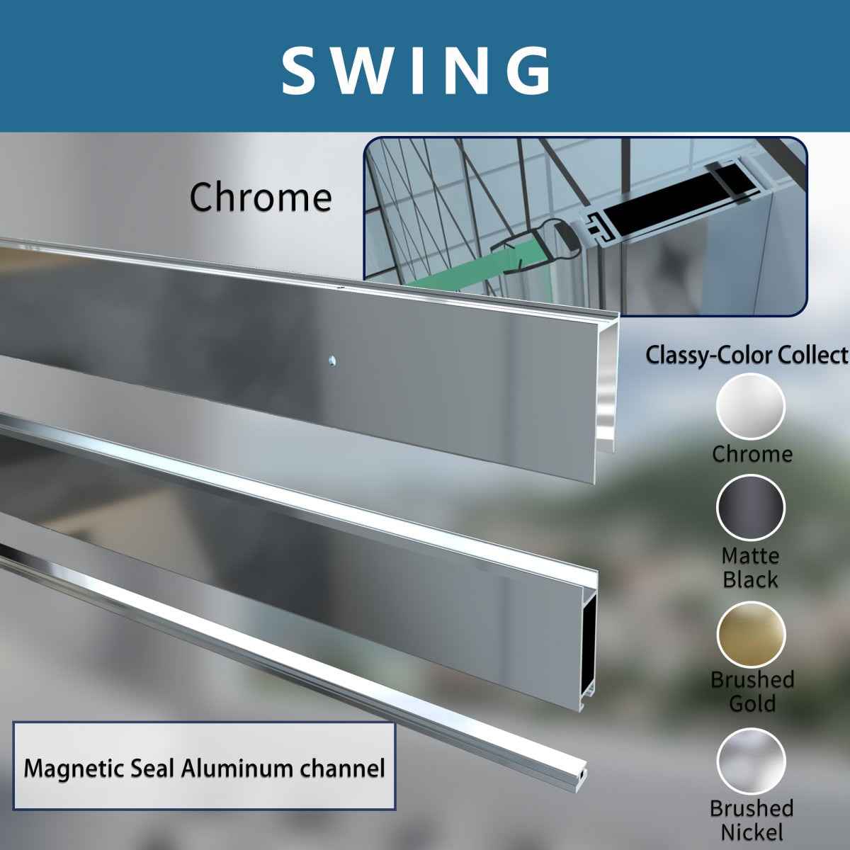 Classy 32-34" W x 72" H Pivot Shower Door Semi-Frameless Hinged in Chrome Install Glass Shower Door
