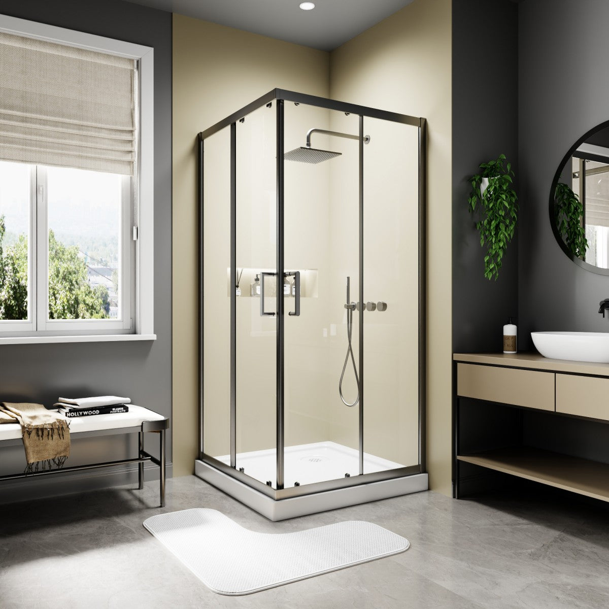 Haven 38" x 72" Matte Black Corner Shower Enclosure,6mm Clear Glass,Double Sliding Shower Doors,Not Base,Adjustable