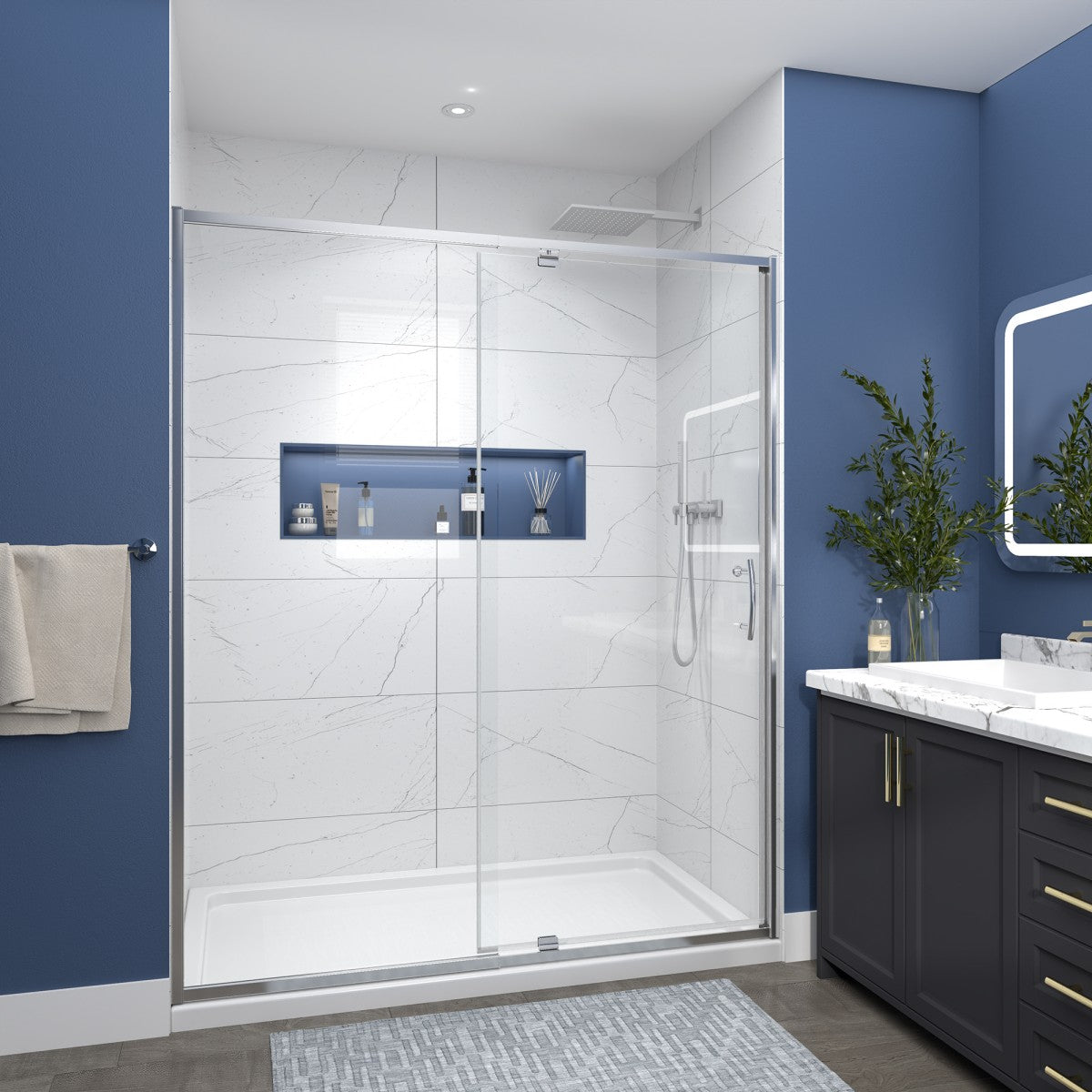 Flexi Showers 56-60" W x 71" H Glass Shower Doos Semi-Frameless,6mm Clear Tempered Glass Panel, Chrome Finish - ExBriteUSA