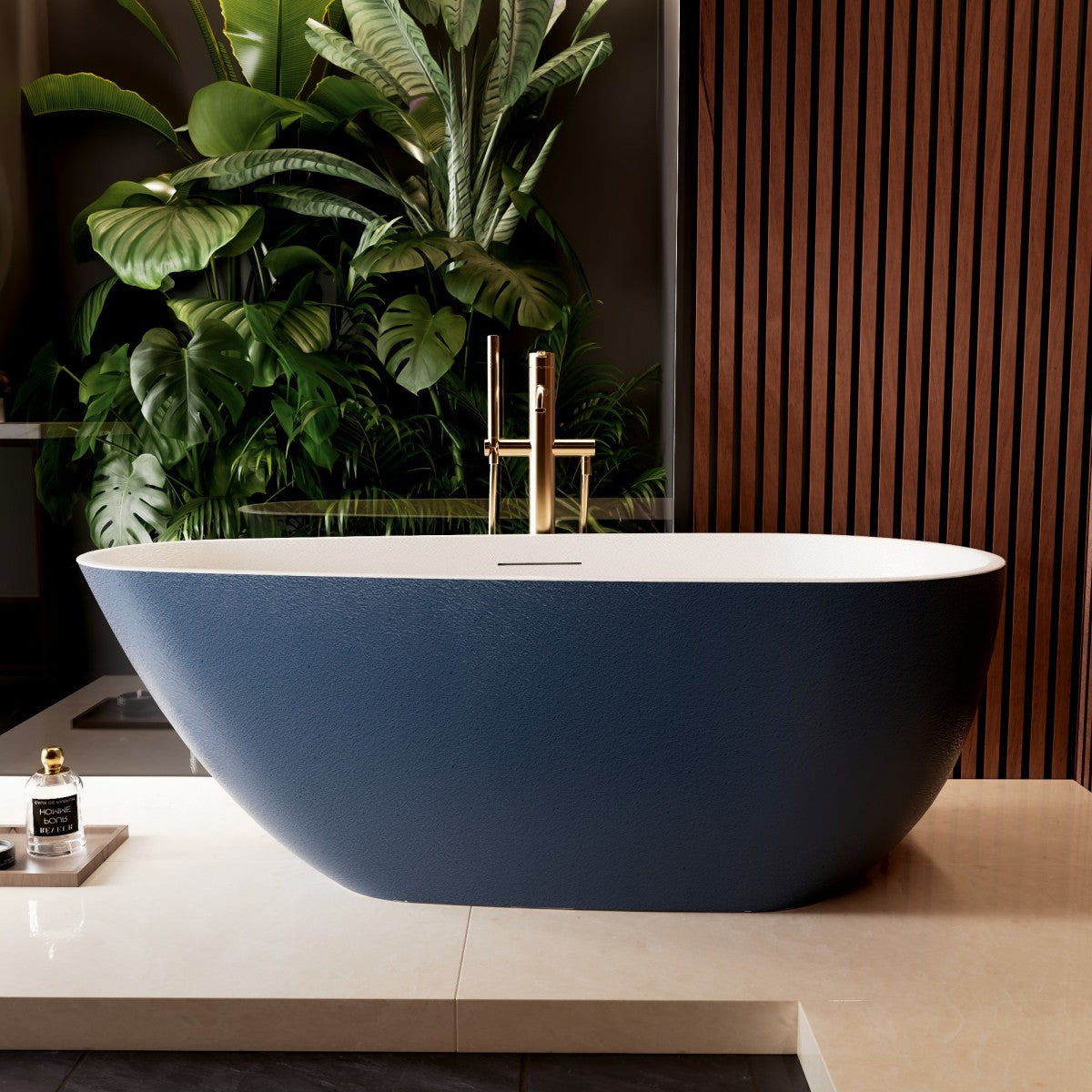 Allsumhome RockE 59" Imitation Natural Stone Freestanding Bathtub,Stone Touch,Prussian Blue,Scratch-proof,cUPC Certified
