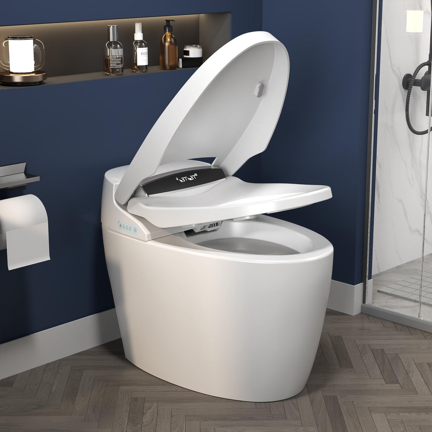ExBrite Smart Toilets with Heated Bidet Seat Bidet toilet with Dryer and Warm Water,Portable toilet with bidet built.Intelligent Toilet Auto Open/Close Seat. Bidet toilet with Dryer and Warm Water