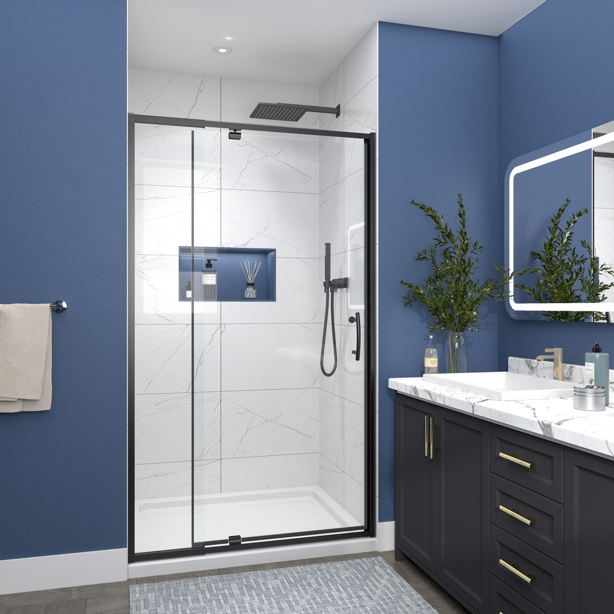Flexi 38-42"x71" Frameless Shower Door in Matte Black,Tempered Glass with Seal Strip Parts and Handle,6mm Glass Shower Door - ExBriteUSA
