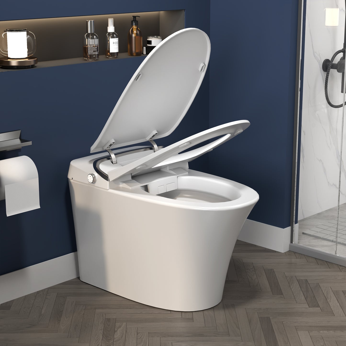 ExBrite Luxury Smart Toilet with Dryer,Warm Water,Elongated Bidet,Heated Seat,Remote Control,Night Light,Power Outage Flushing,Soft Close