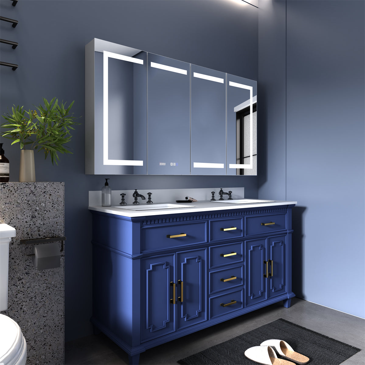 Boost-M2 60" W x 32" H LED Lighted Bathroom Medicine Cabinet with Mirror Recessed or Surface led Medicine Cabinet