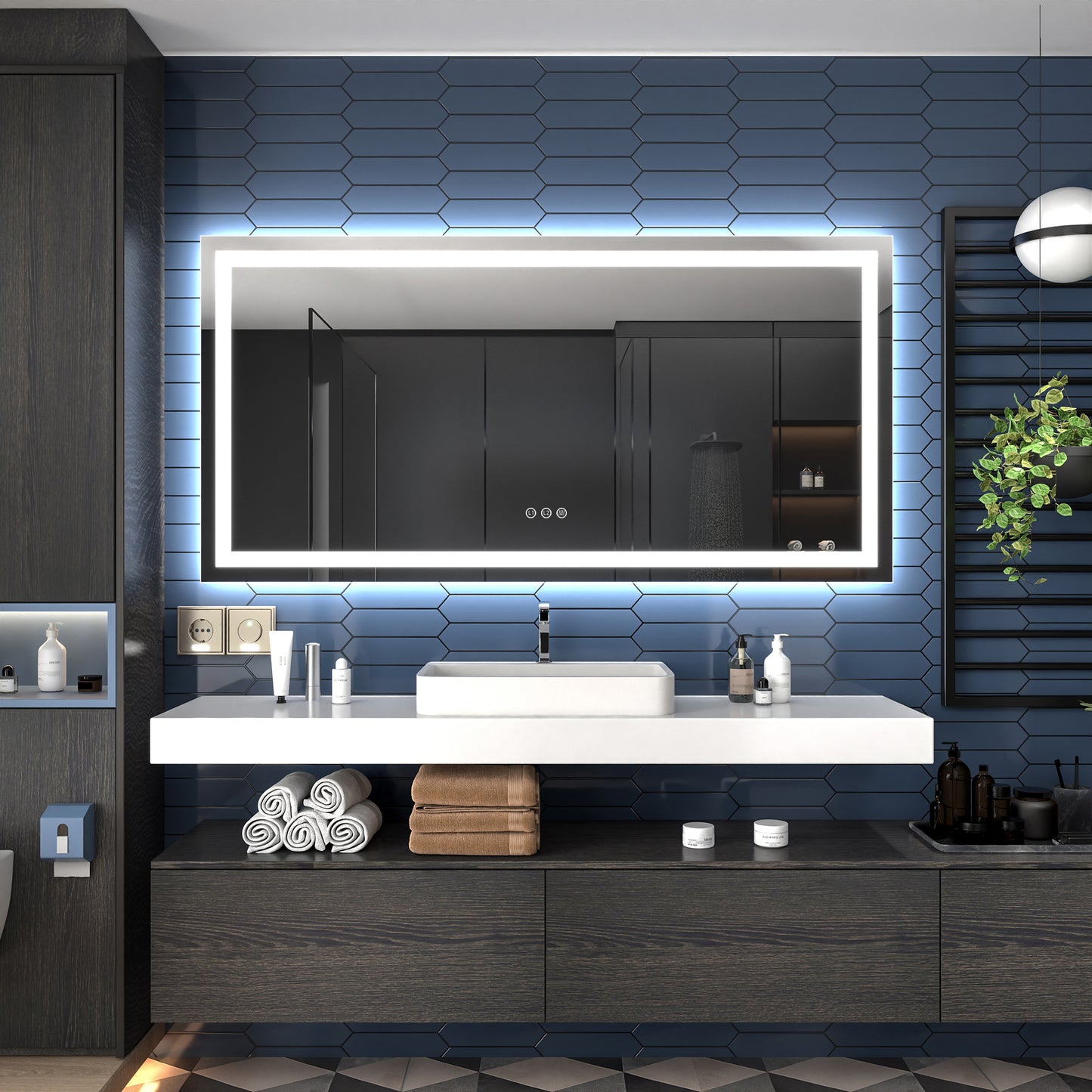 Apex-T 72" W x 36" H Lighted Bathroom Large Light Led Mirror,Anti Fog,Dimmable,Three Lighting Modes