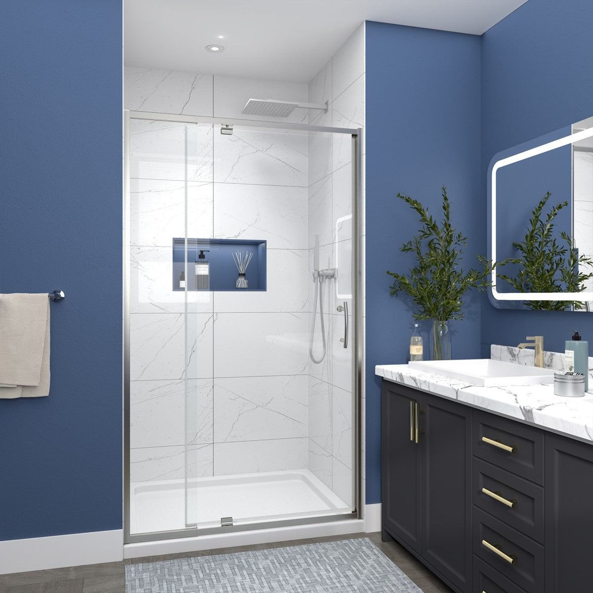 Flexi 38-42"x71" Frameless Shower Door in Brushed Nickel,Tempered Glass with Seal Strip Parts and Handle,6mm Glass Shower Door - ExBriteUSA
