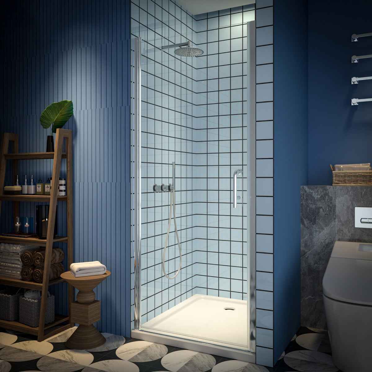 Classy 32-34" W x 72" H Pivot Shower Door Semi-Frameless Hinged in Chrome Install Glass Shower Door
