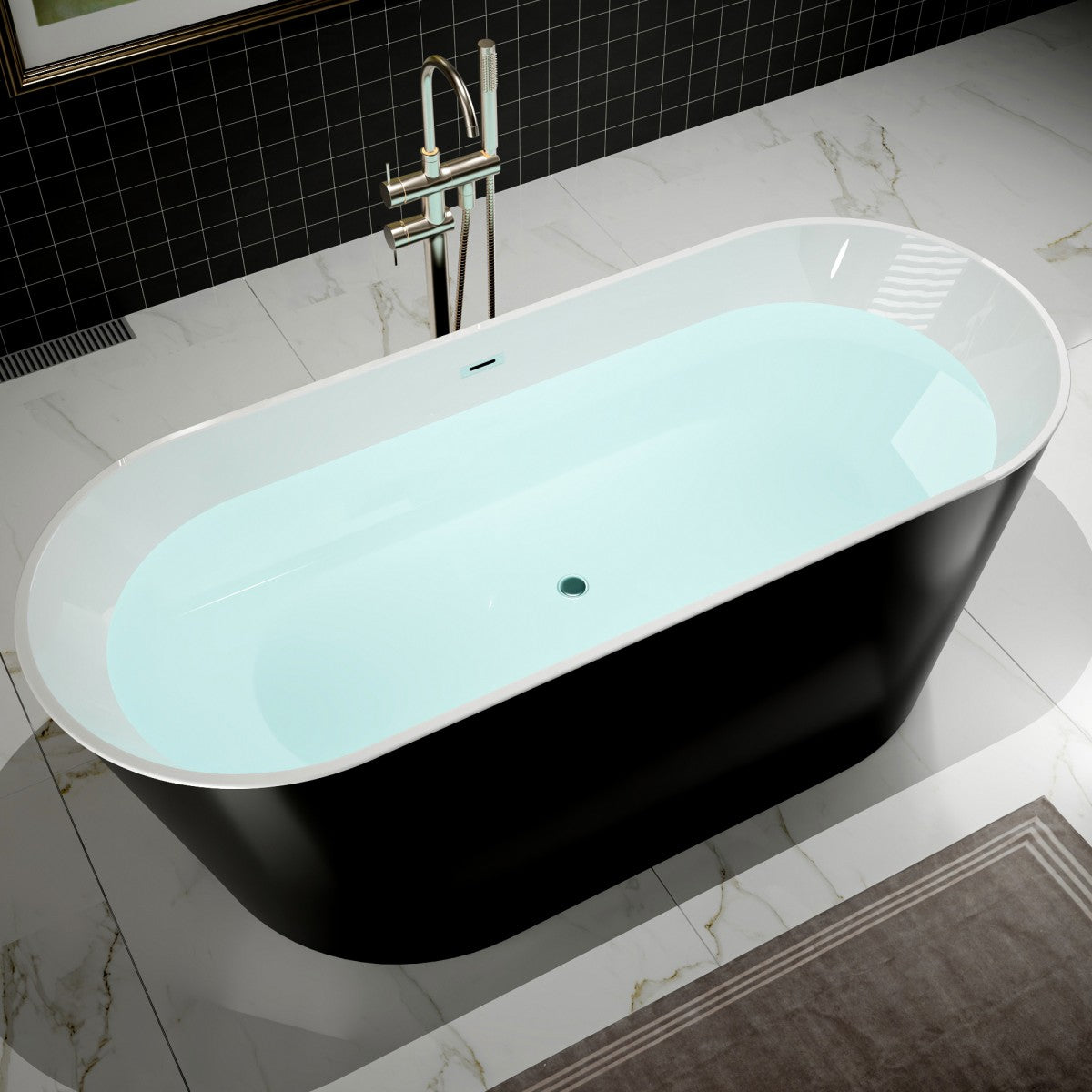 PY Exbrite 67" Acrylic Freestanding Bathtub-Acrylic Soaking Tubs, Oval Shape Black Freestanding Bathtub With Chrome Overflow and Pop Up Drain,cUPC Certified - ExBriteUSA
