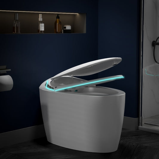 EP Exbrite Unique Smart Toilet with Bidet Built In, Intelligent One Piece Toilet For Modern Bathroom, Auto Open/Close Seat, Foot Sensor, LED Display,Night Light, Warm Water & Dryer,White
