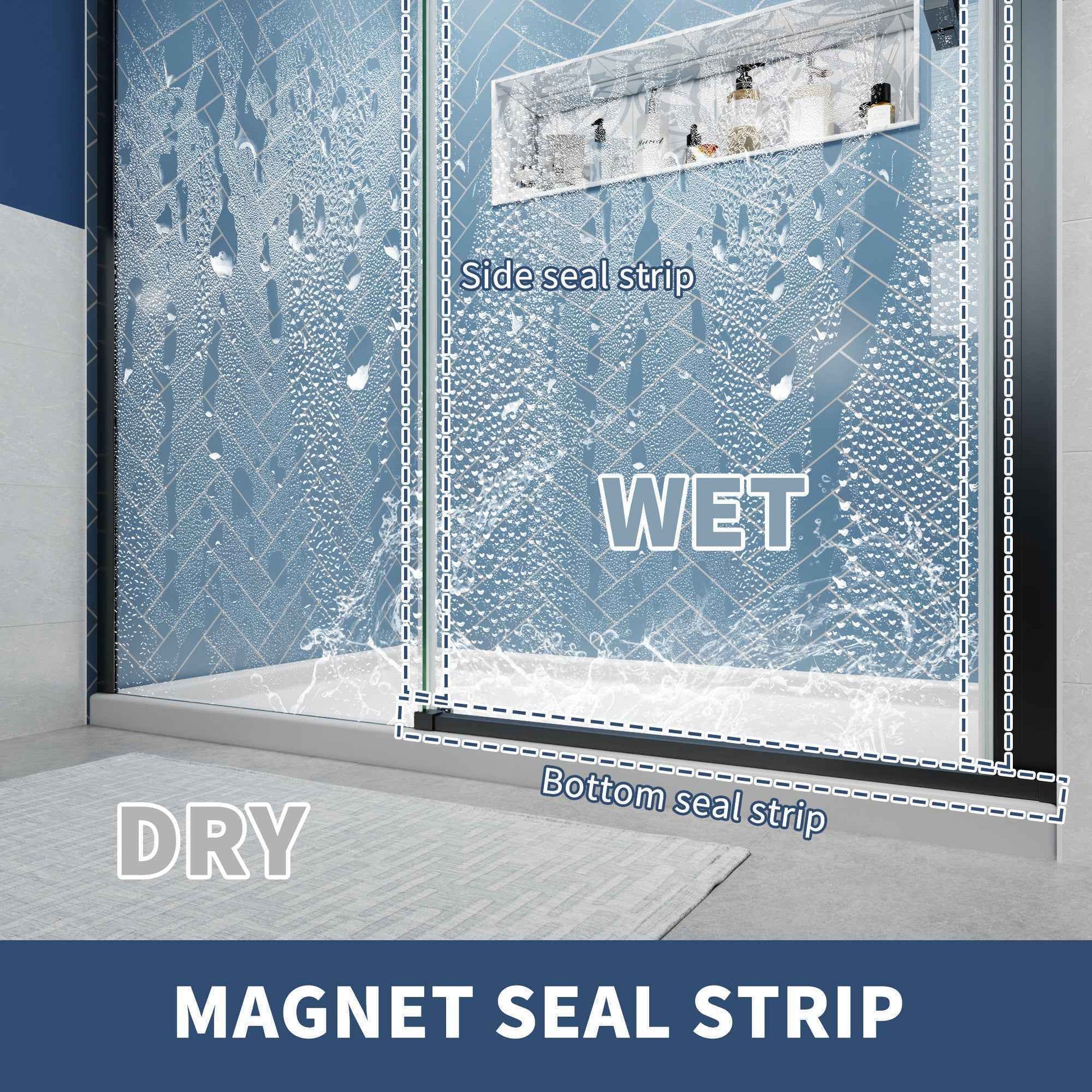 Lock Adjustable 56-60"W x 74"H Sliding Glass Shower Door with 8mm Clear Tempered Glass,Stainless Steel Hardware Black,Rectangle Shower Door (Copy) (Copy) (Copy)