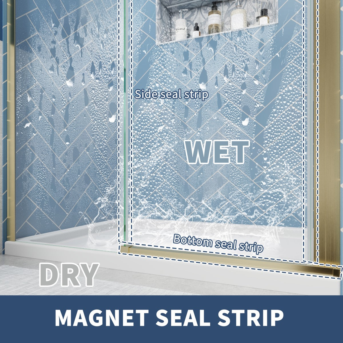 Lock Adjustable 44-48"W x 74"H Sliding Glass Shower Door with 8mm Clear Tempered Glass,Stainless Steel Hardware Brushed Gold,Rectangle Shower Door