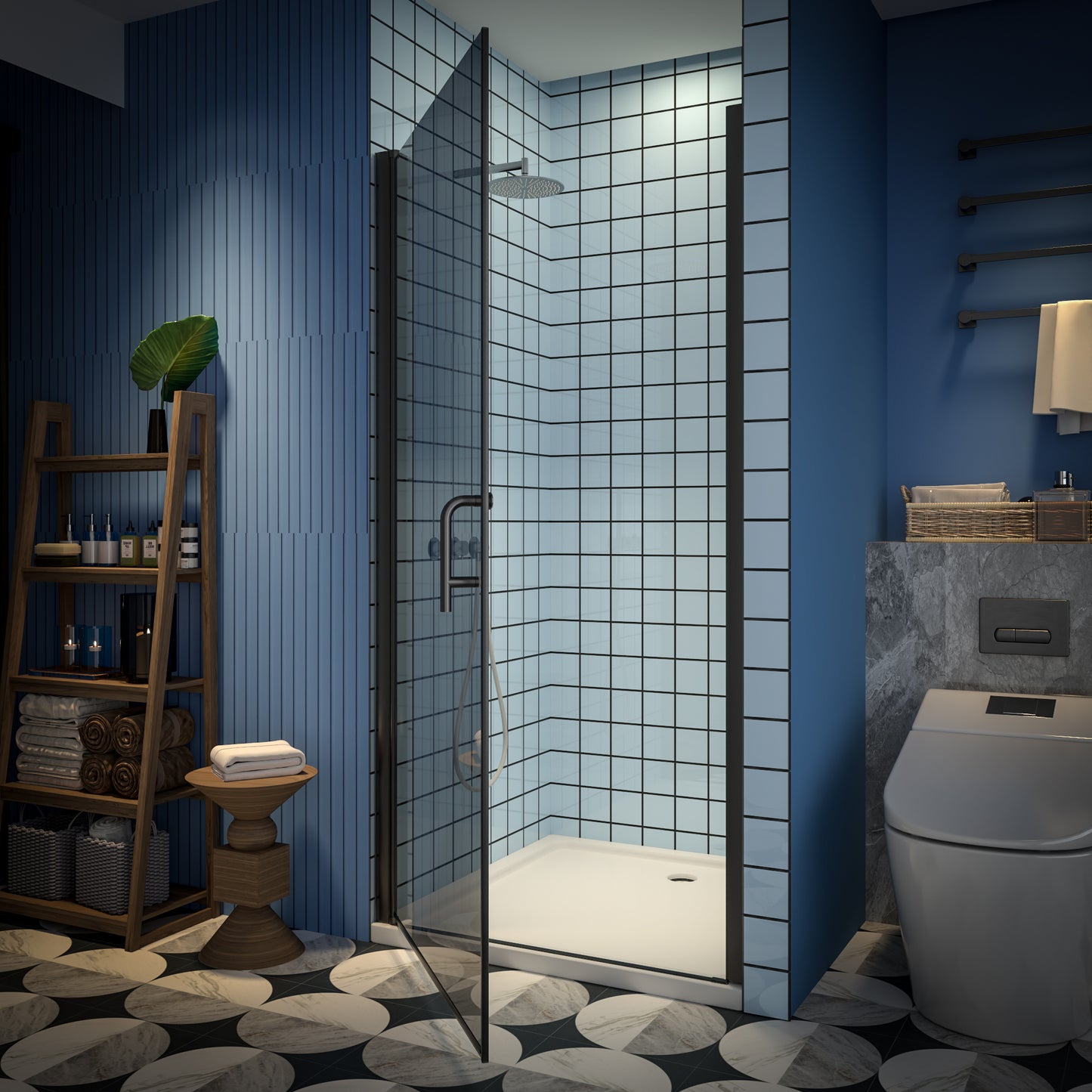 Classy-G 32-33.3" W x 72" H Pivot Frameless Shower Door Matte Black Smoke Gray Glass Shower Door with Handle