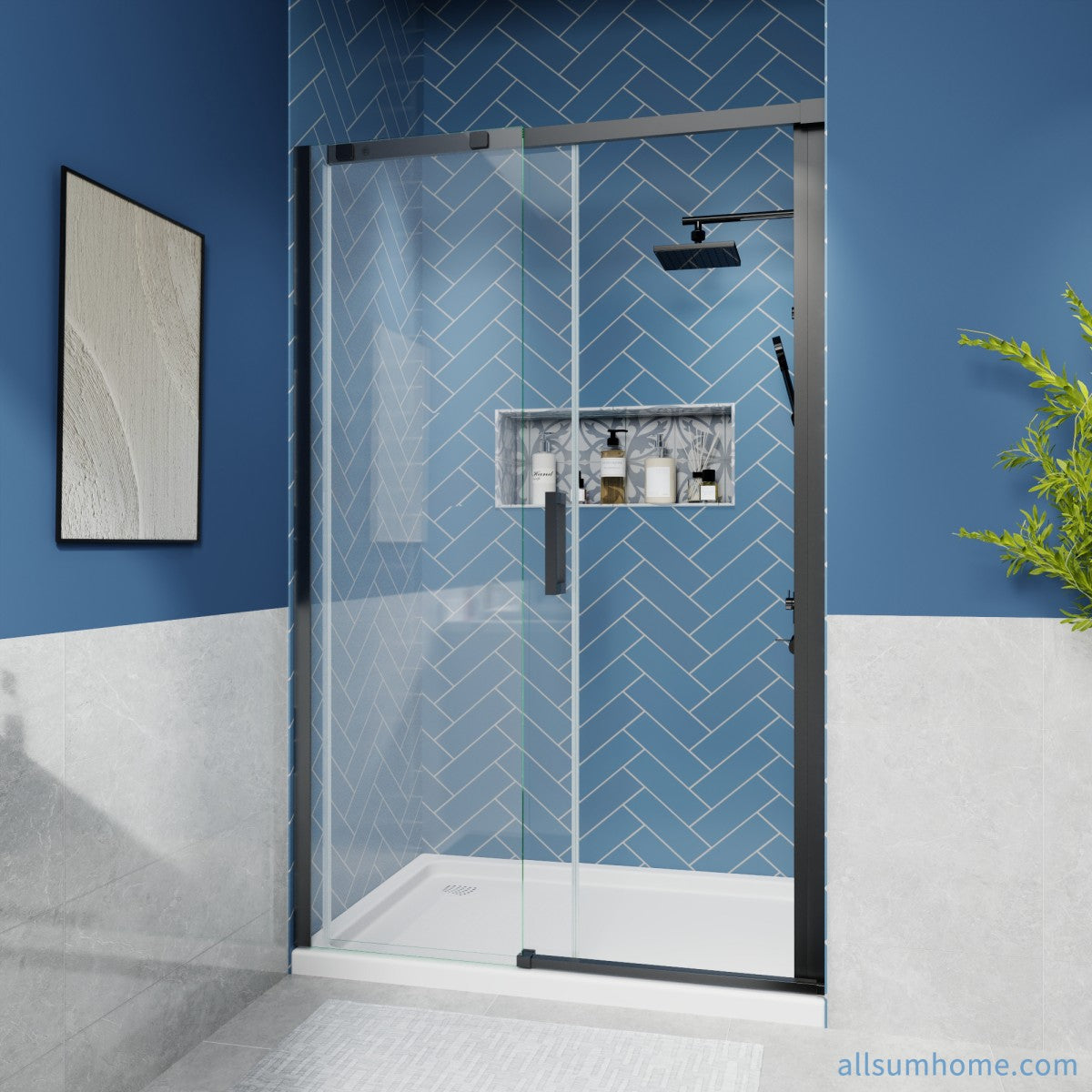 Lock Adjustable 44-48"W x 74"H Sliding Glass Shower Door with 8mm Clear Tempered Glass,Stainless Steel Hardware Mattel Black,Rectangle Shower Door