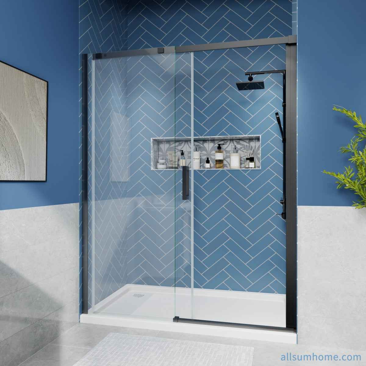 Lock Adjustable 56-60"W x 74"H Sliding Glass Shower Door with 8mm Clear Tempered Glass,Stainless Steel Hardware Black,Rectangle Shower Door (Copy) (Copy) (Copy)