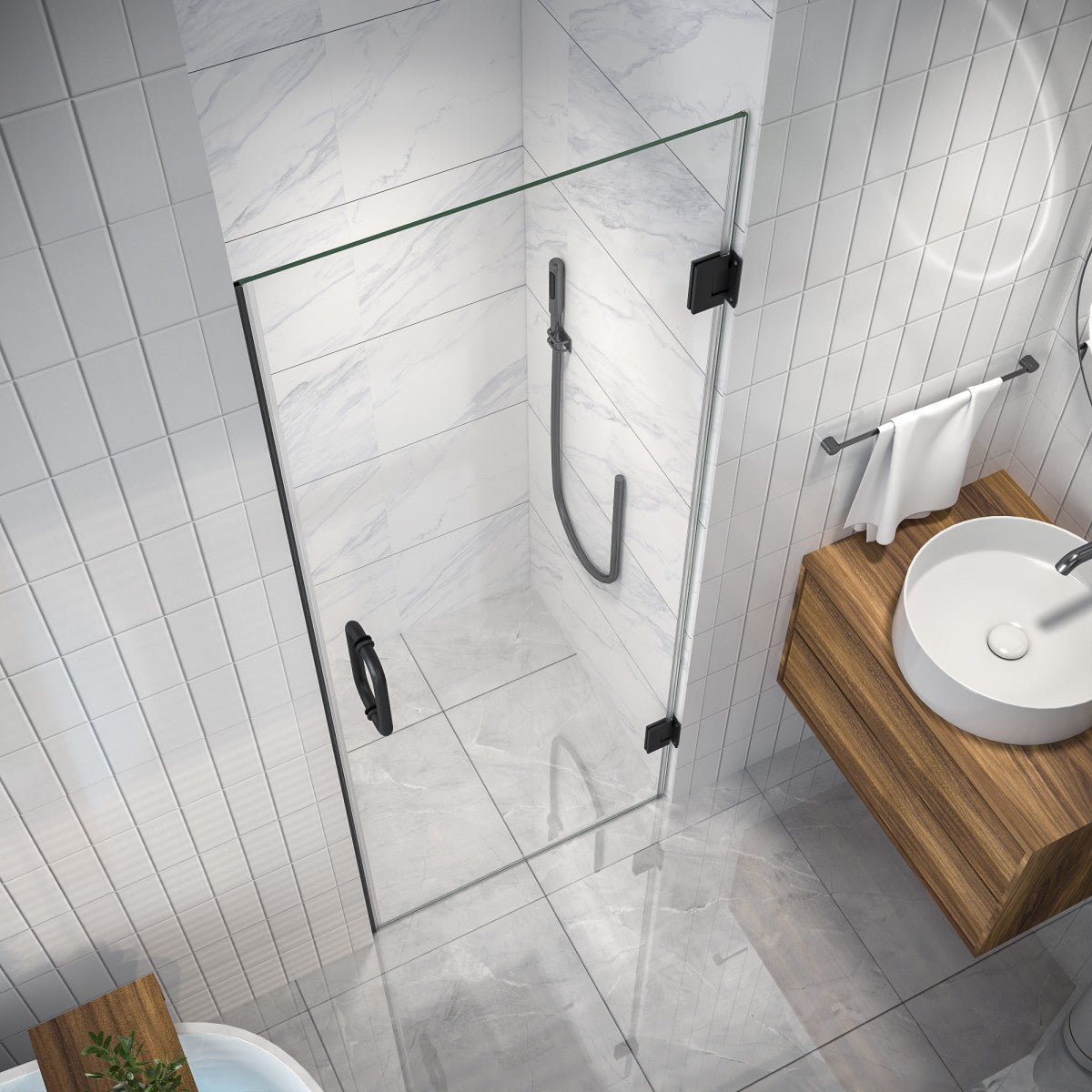 Valor Shower Door 28in.W x 72in.H Semi-Frameless Hinged Shower Door,Shower Room Glass Door with Clear Tempered Shower Glass Panel,Black
