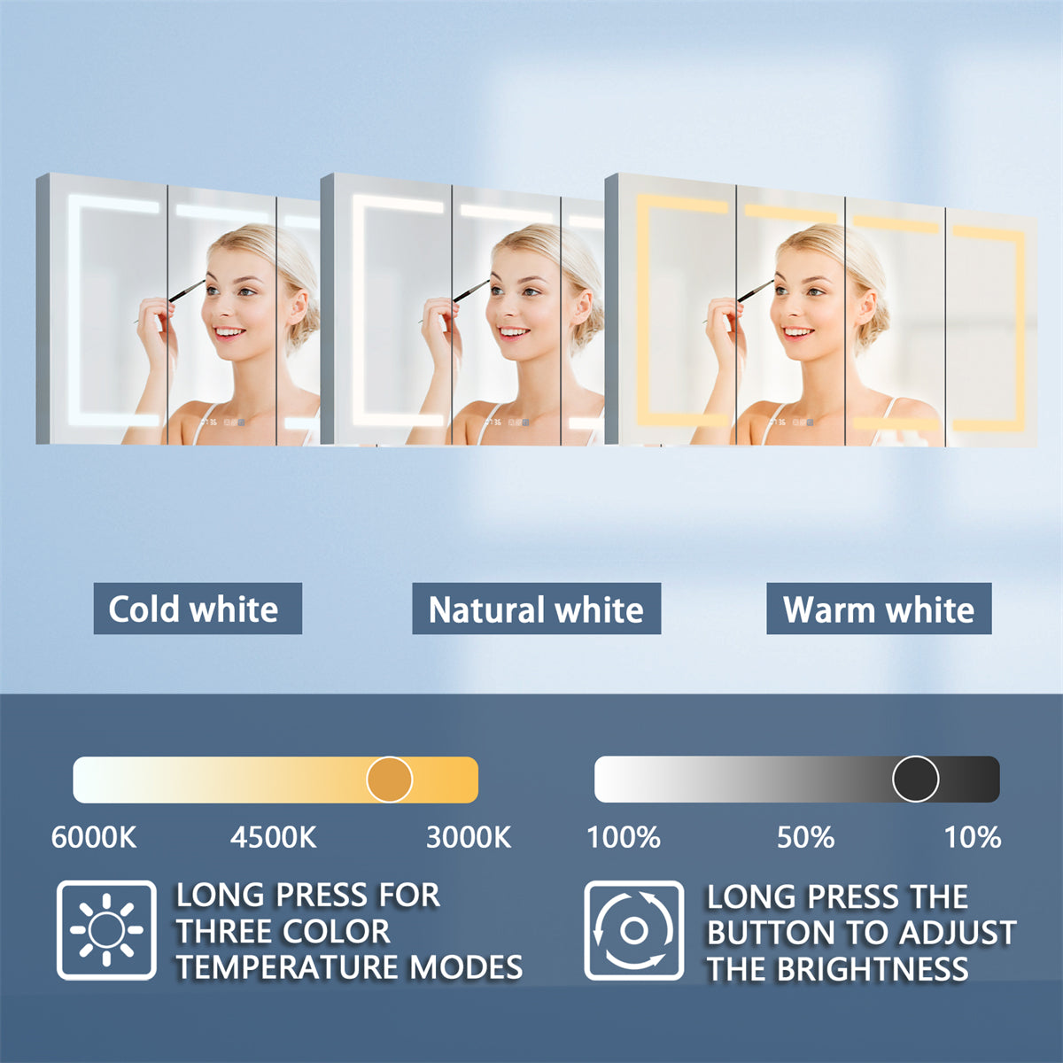 Boost-M2 60" W x 32" H LED Lighted Bathroom Medicine Cabinet with Mirror Recessed or Surface led Medicine Cabinet