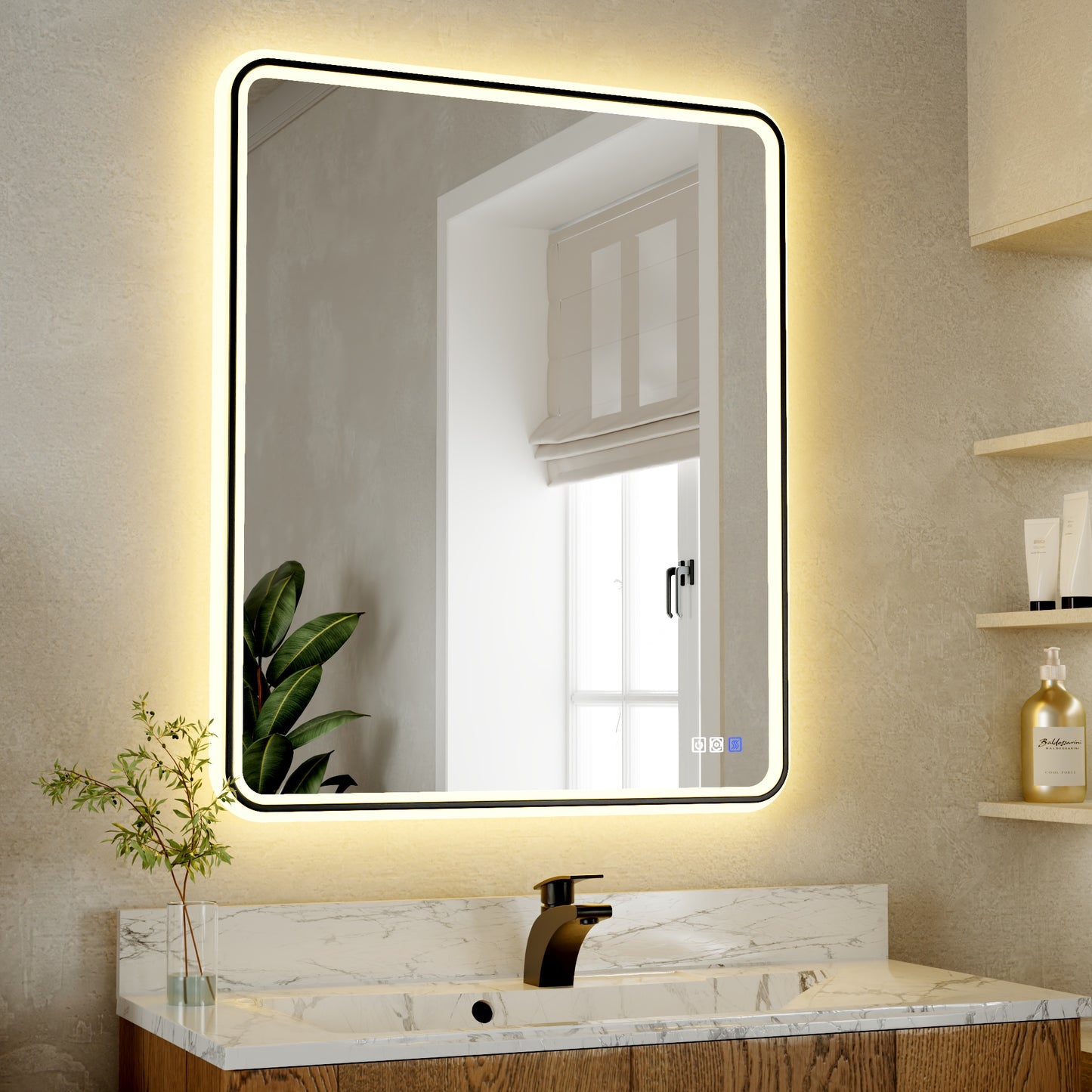 Lumina 30" W x 36" H LED Lighted Bathroom Mirror,High Illuminate, Inner & Outer Lighting,Anti-Fog, Dimmable,Black Frame with Rounded Corners