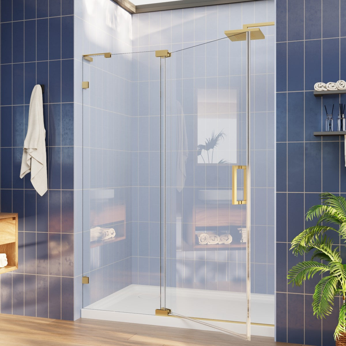 Flexi-L 50-54" W X 70" H Bathroom Glass Shower Doors,Semi-Frameless Brushed Gold,Tempered Glass Shower Door With Handle