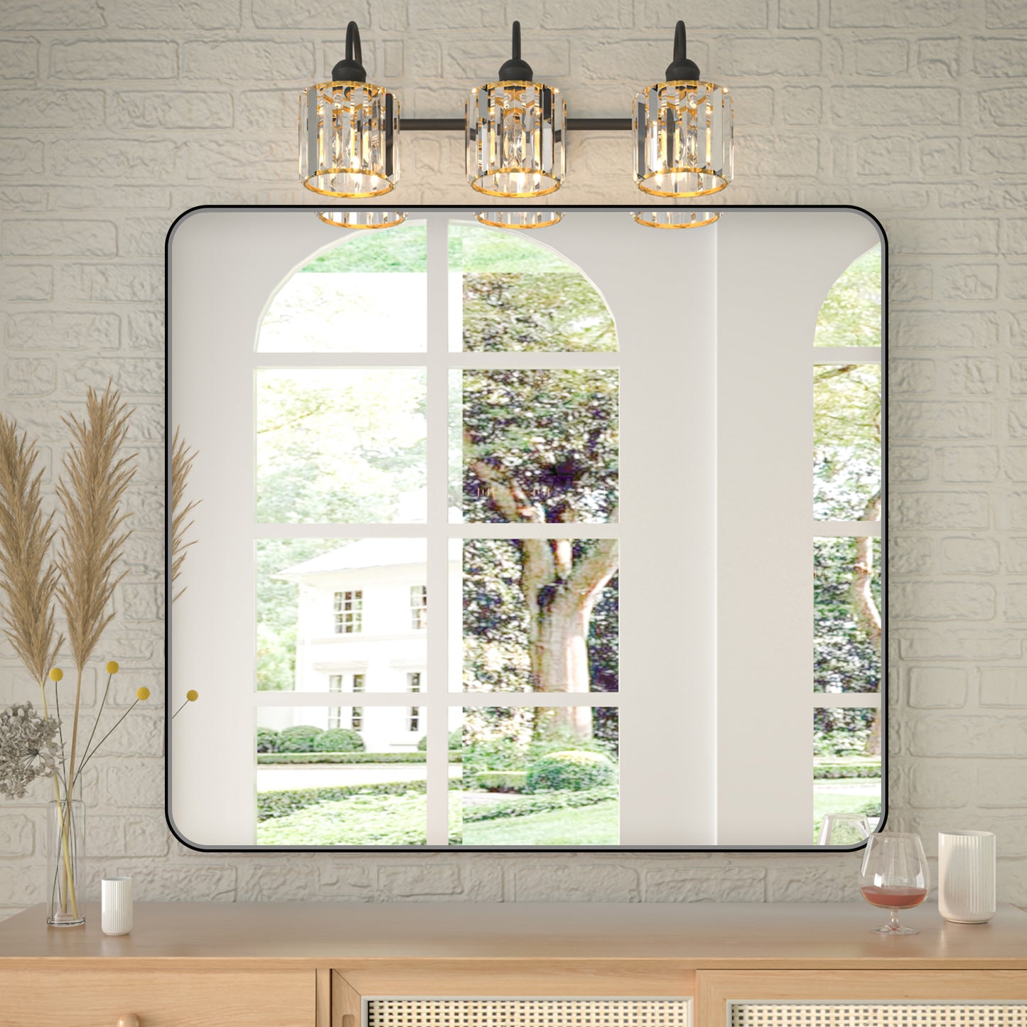 Noir 40" x 36" Vanity Mirror – Modern, Elegant, Rectangular Wall Mirror with Tempered Glass, Shatterproof, Rust-Resistant, Matte Black Frame for Bathroom, Living Room & Hallway - ExBriteUSA
