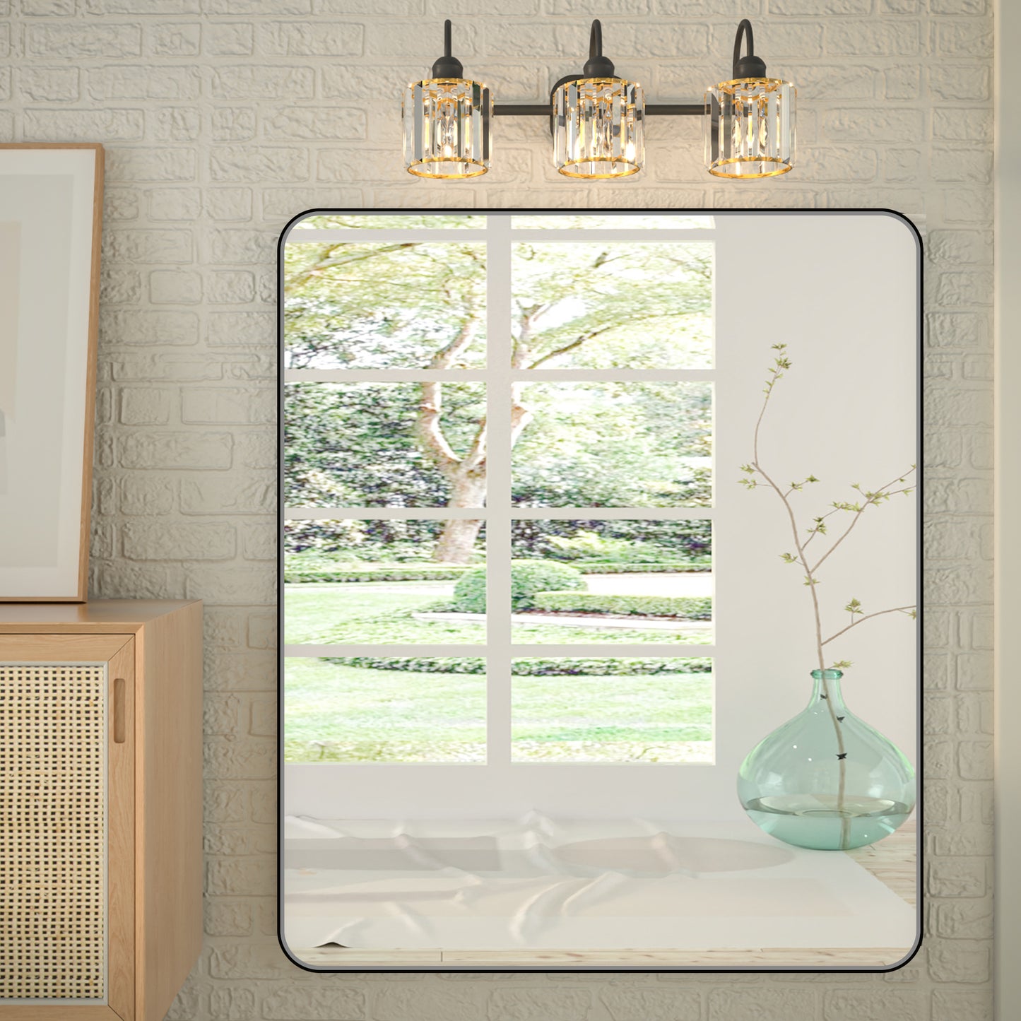 Noir 48" x 40" Vanity Mirror – Modern, Elegant, Rectangular Wall Mirror with Tempered Glass, Shatterproof, Rust-Resistant, Matte Black Frame for Bathroom, Living Room & Hallway - ExBriteUSA