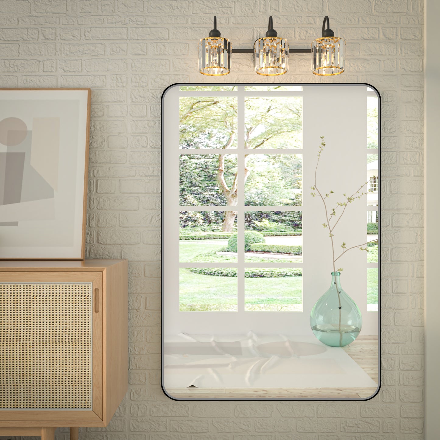 Noir 55" x 36" Vanity Mirror – Modern, Elegant, Rectangular Wall Mirror with Tempered Glass, Shatterproof, Rust-Resistant, Matte Black Frame for Bathroom, Living Room & Hallway