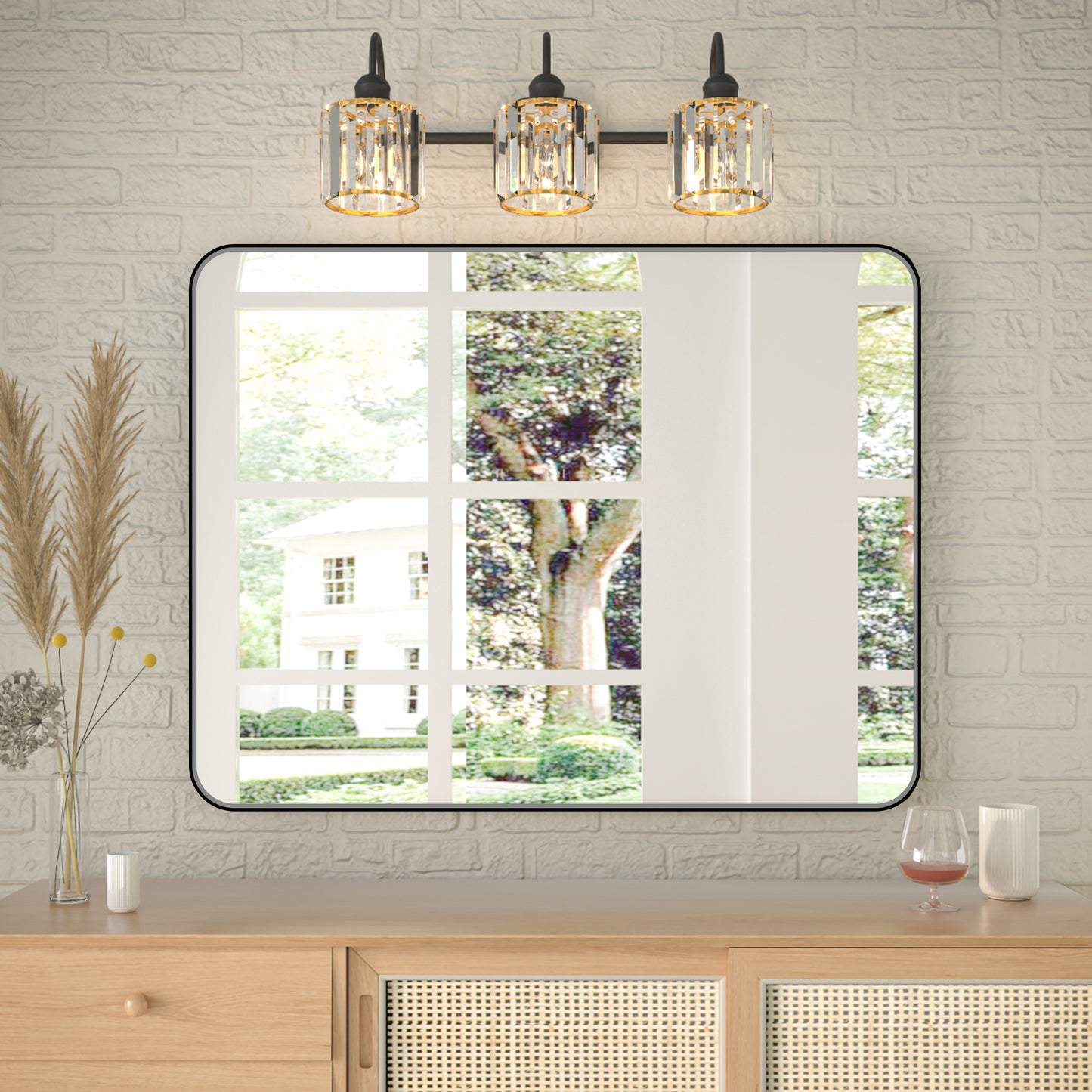 Noir 40" x 30" Vanity Mirror – Modern, Elegant, Rectangular Wall Mirror with Tempered Glass, Shatterproof, Rust-Resistant, Matte Black Frame for Bathroom, Living Room & Hallway - ExBriteUSA