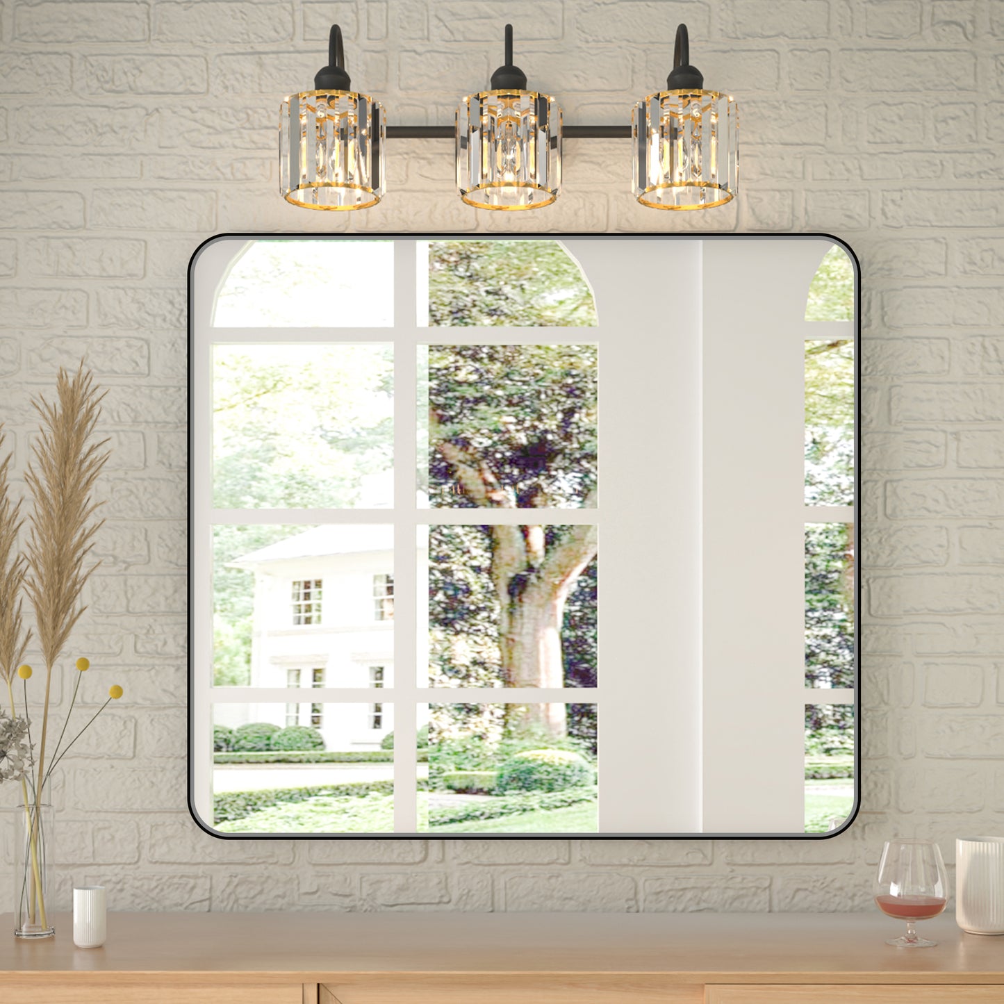 Noir 32" x 36" Vanity Mirror – Modern, Elegant, Rectangular Wall Mirror with Tempered Glass, Shatterproof, Rust-Resistant, Matte Black Frame for Bathroom, Living Room & Hallway - ExBriteUSA
