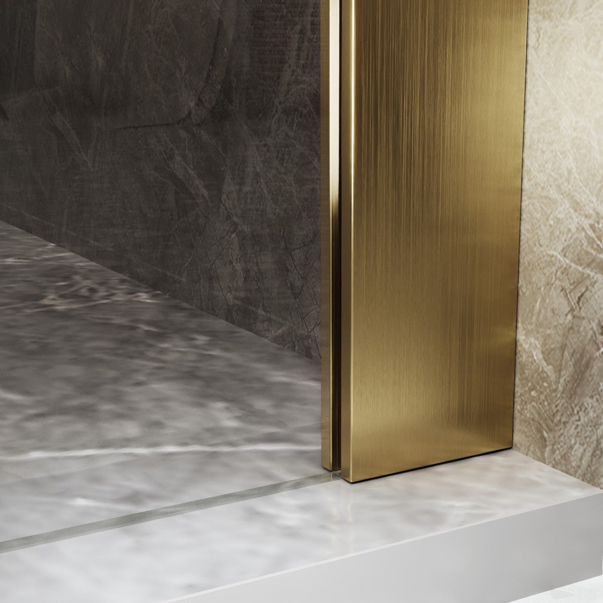 35-36" x 74" Gold Pivot Shower Door, Frameless Brushed Gold Finish, Easy Clean | ExBrite Valor-N Series