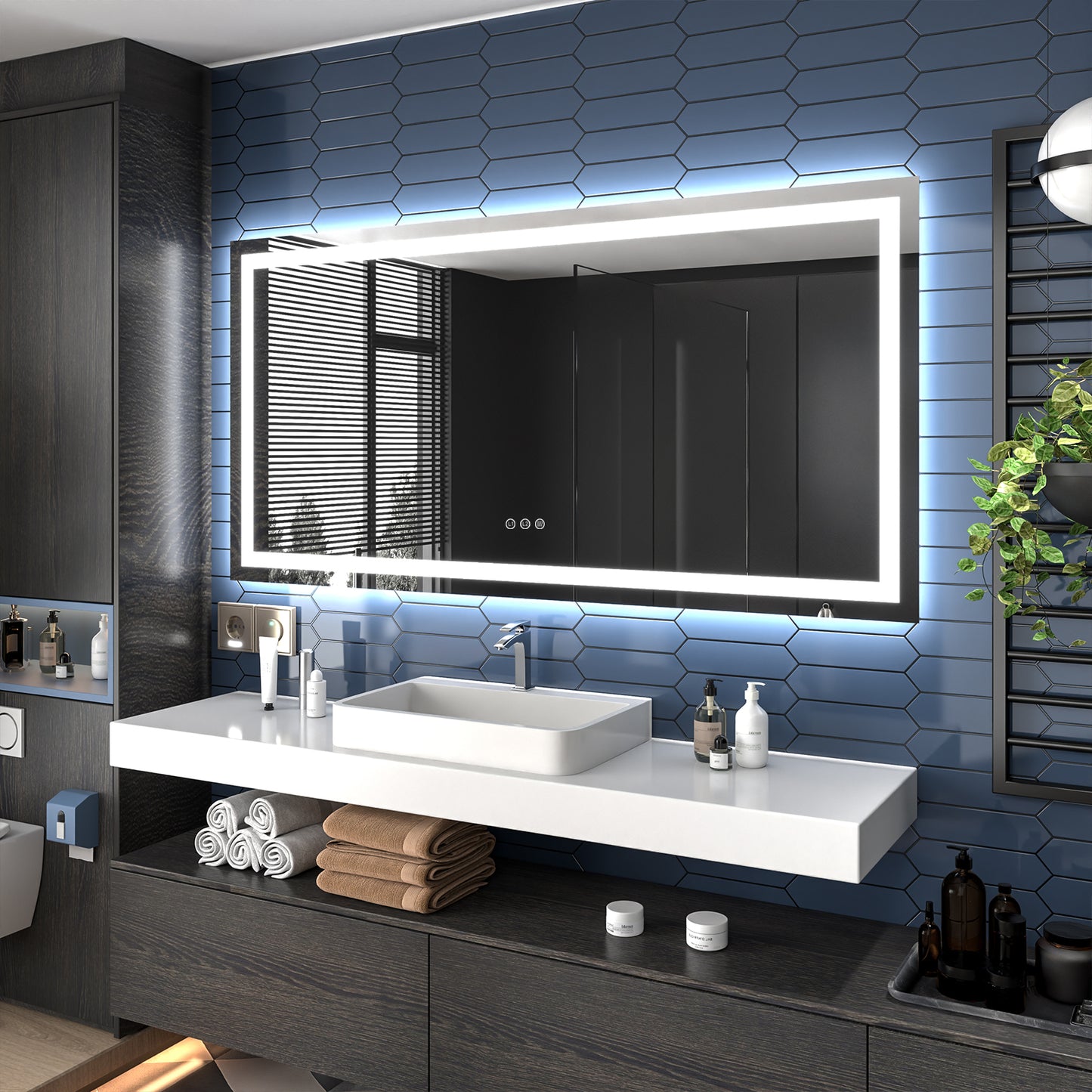 Apex-T 72" W x 36" H Lighted Bathroom Large Light Led Mirror,Anti Fog,Dimmable,Three Lighting Modes