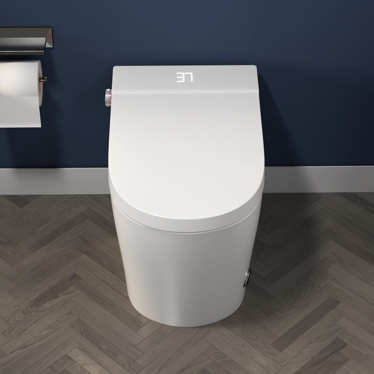 Exbrite Smart Toilet With Foot Sensing Open Cover & Seat, No Water Pressure Limitation, Night Light, Leakage Protection, Side Knob With Multiple Controls, Remote Control, Auto Flushing, White Screen