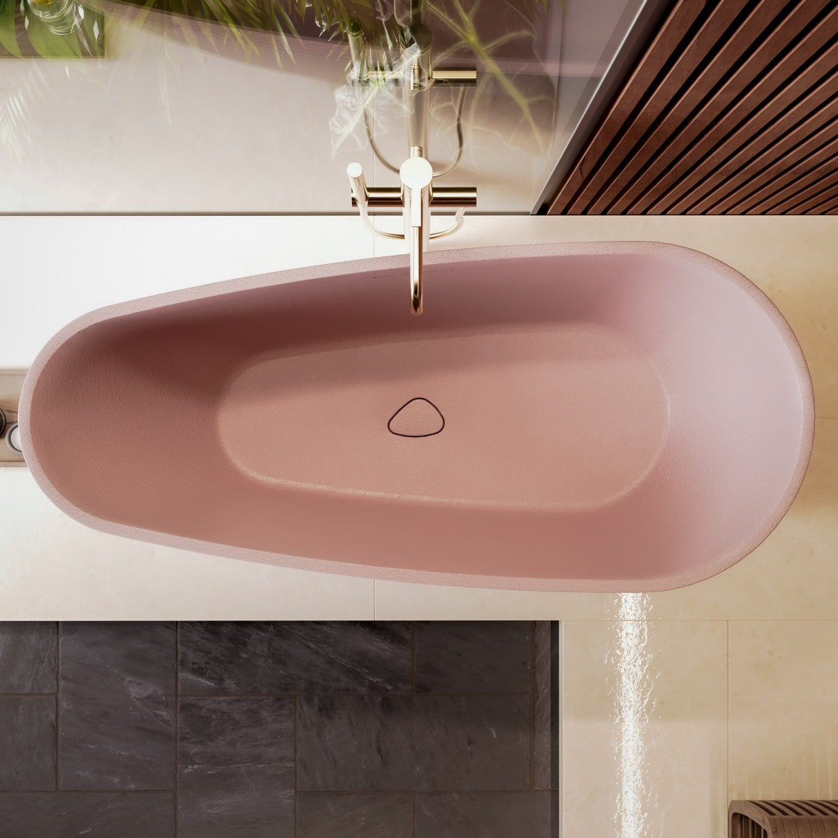 Allsumhome RockE 67" Imitation Natural Stone Freestanding Bathtub,Stone Touch,Pink,Scratch-proof,cUPC Certified,No Drain