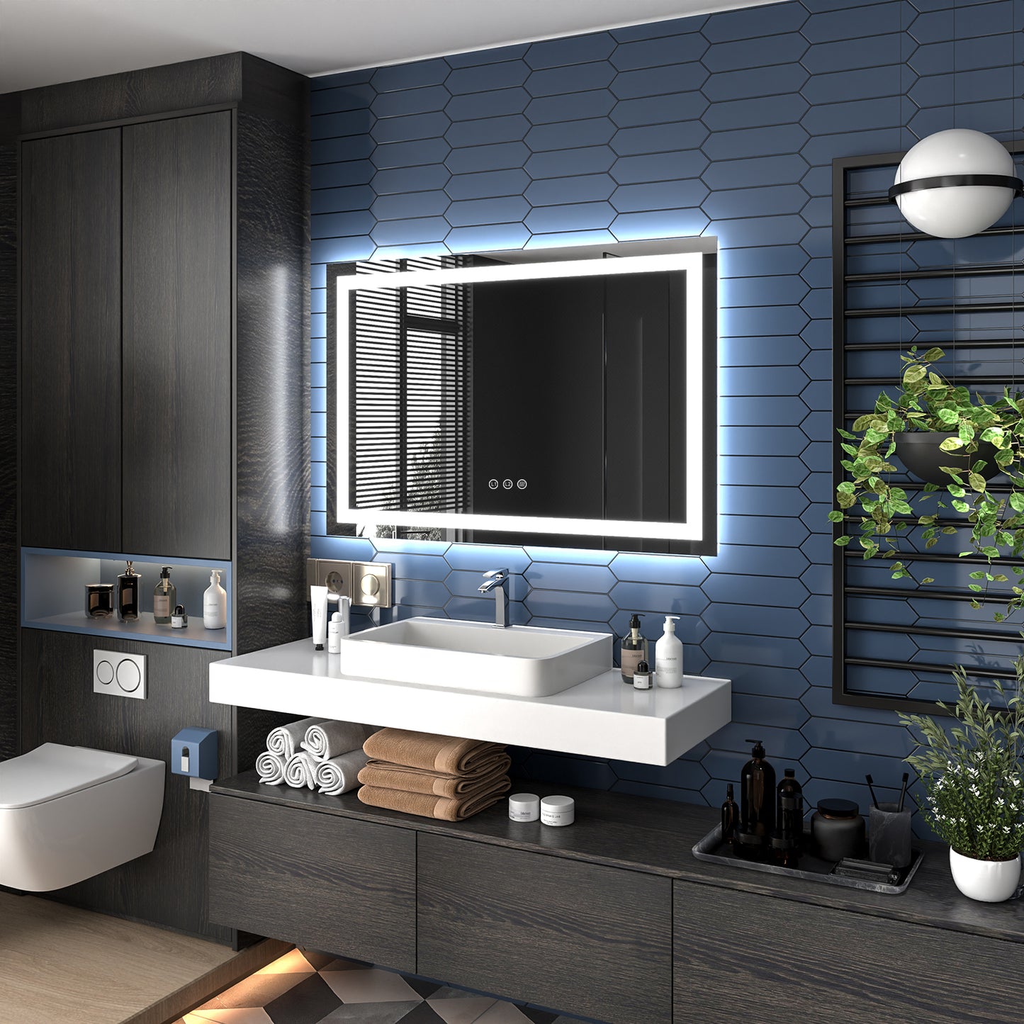 Apex-T 48" W x 32" H Lighted Bathroom Large Light Led Mirror,Anti Fog,Dimmable,Three Lighting Modes