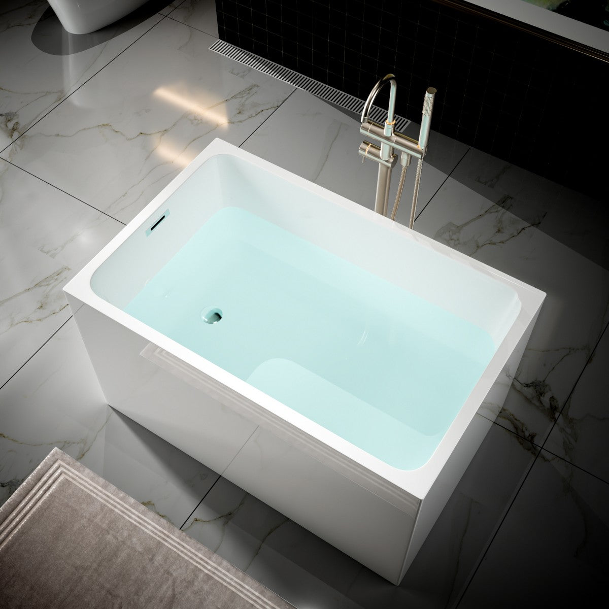 SQ Exbrite 43' Acrylic Freestanding Bathtub ,Spacious rectangle Shape, Gloss White Finish, Chrome Overflow & Pop-Up Drain CUPC Certificate - ExBriteUSA