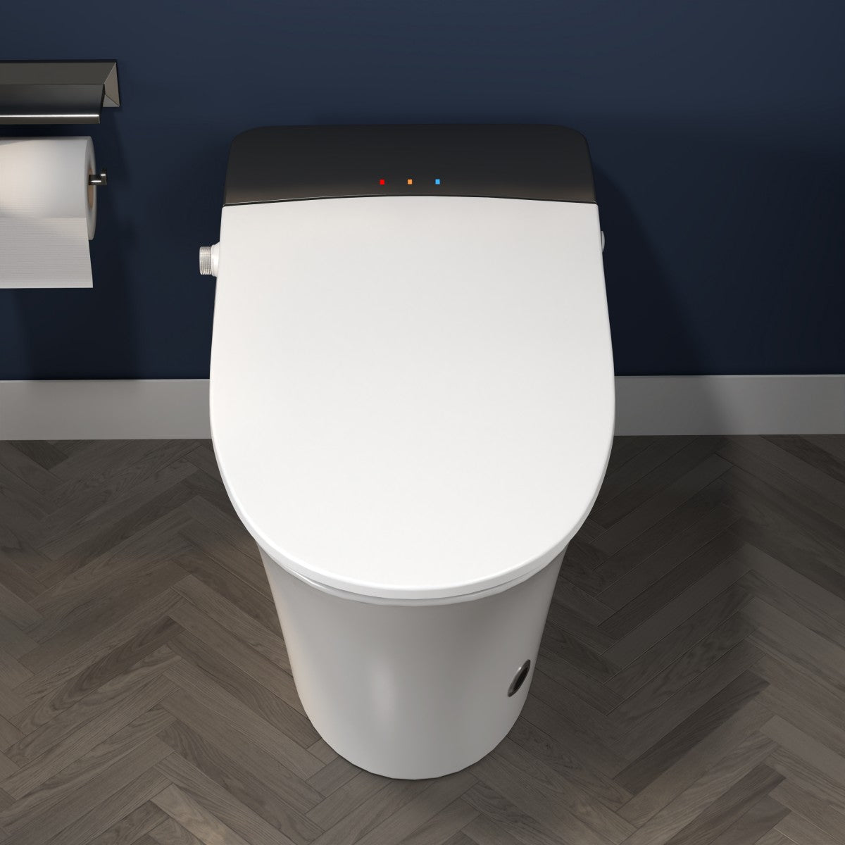 Exbrite Heated Seat Smart Toilet, One Piece Toilet, Automatic Flush Tankless Toilet without Bidet, with Foot sensor Flush, Blue Night Light, Knob Control, Power Outage Flushing, Soft Close Cover,White