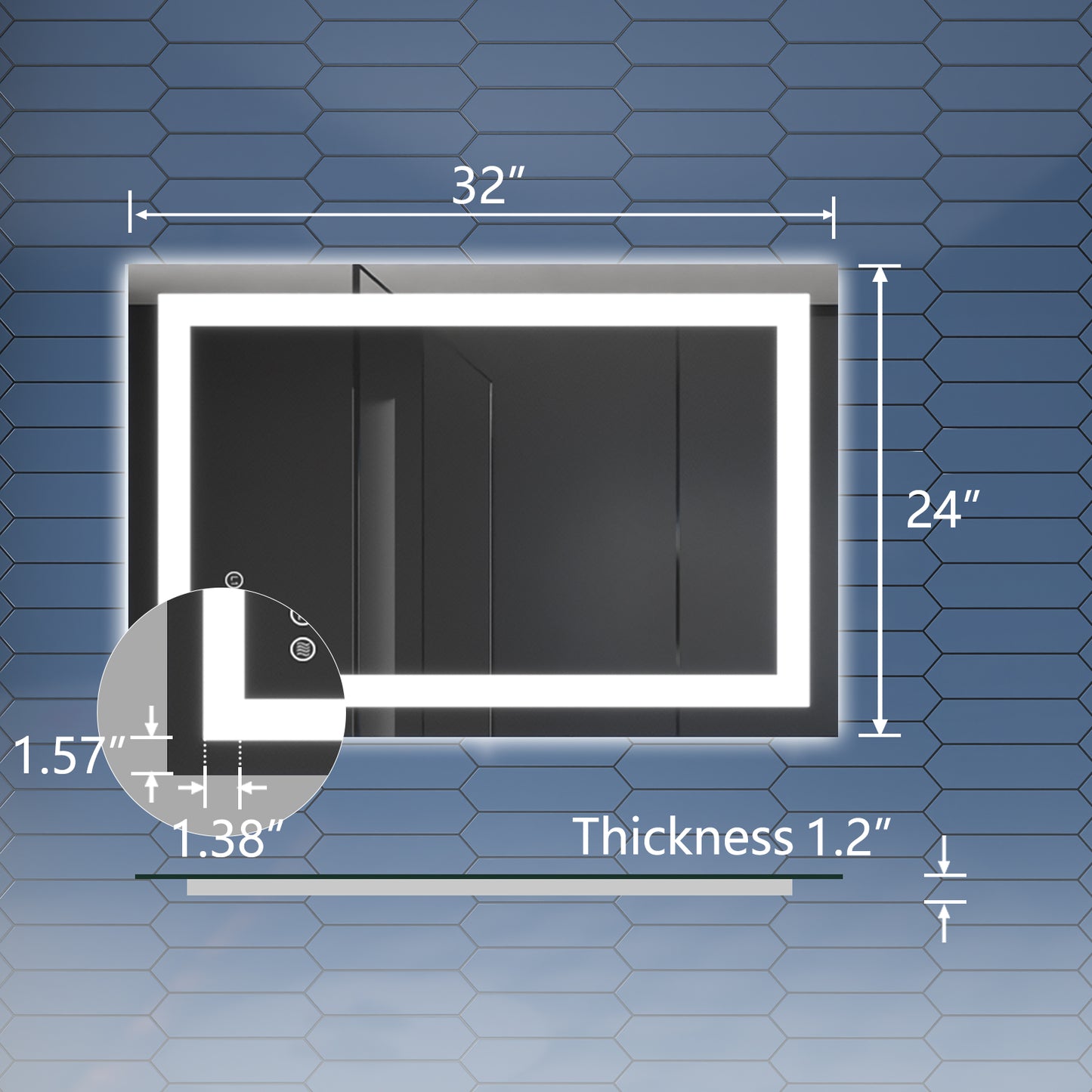 Apex-T 24" W x 32" H Lighted Bathroom Large Light Led Mirror,Anti Fog,Dimmable,Three Lighting Modes