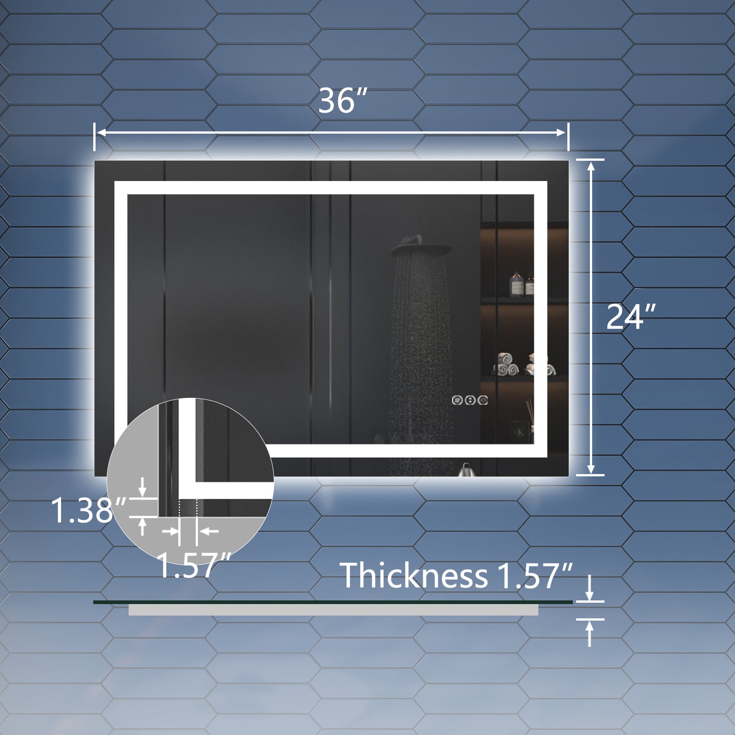 Apex 24" W x 36" H LED Bathroom Light Mirror,Anti Fog,Dimmable,Dual Lighting Mode,Tempered Glass