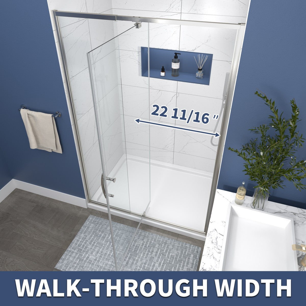 Flexi 44-48"x71" Frameless Shower Door in Chrome,Water Repellent Glass with Seal Strip Parts and Handle,6mm Glass Shower Door - ExBriteUSA