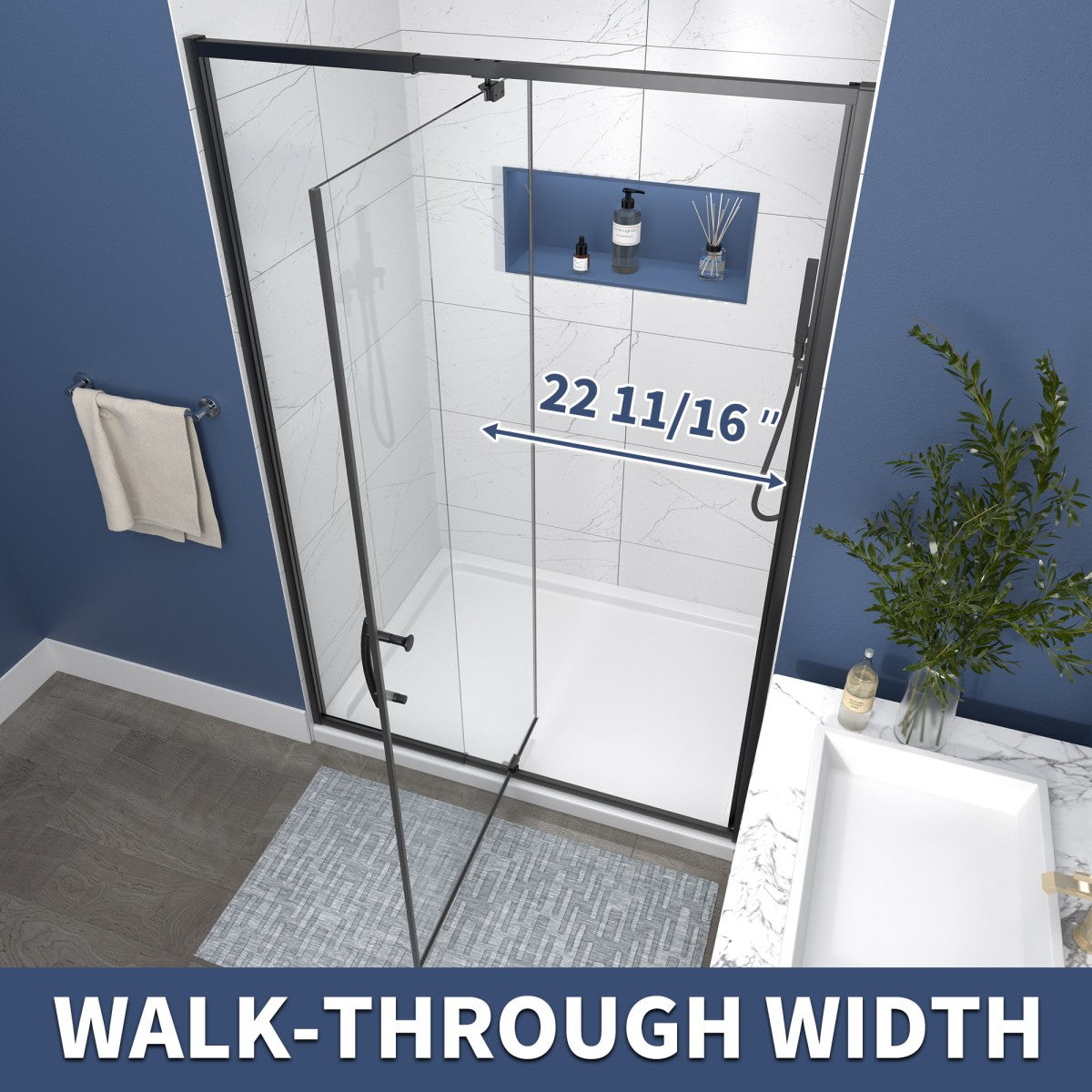 Flexi 44-48"x71" Frameless Shower Door in Matte Black,Water Repellent Glass with Seal Strip Parts and Handle,6mm Glass Shower Door - ExBriteUSA