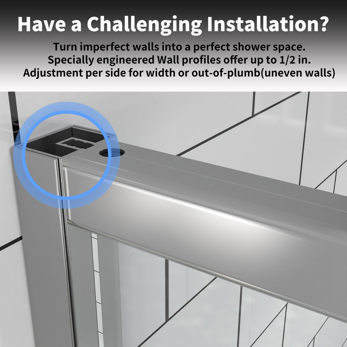 Flexi-B Showers 50-54" W x 71" H Glass Shower Doos Semi-Frameless,6mm Clear Tempered Glass Panel, Black Finish (Copy) - ExBriteUSA