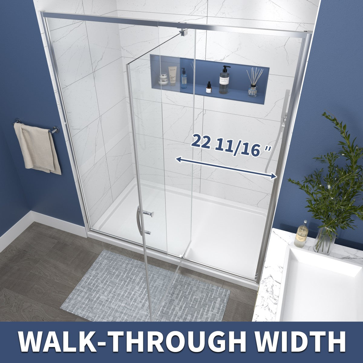 Flexi Showers 56-60" W x 71" H Glass Shower Doos Semi-Frameless,6mm Clear Tempered Glass Panel, Chrome Finish - ExBriteUSA