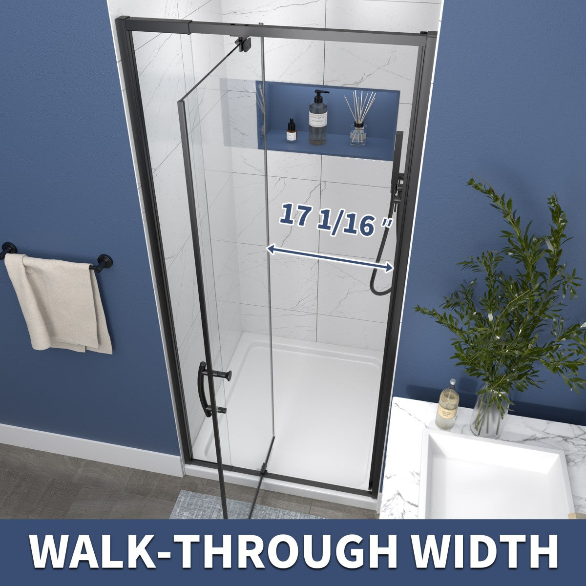 Flexi Showers 28-32" W x 72" H Glass Shower Doos Semi-Frameless,6mm Clear Tempered Glass Panel, Black Finish - ExBriteUSA