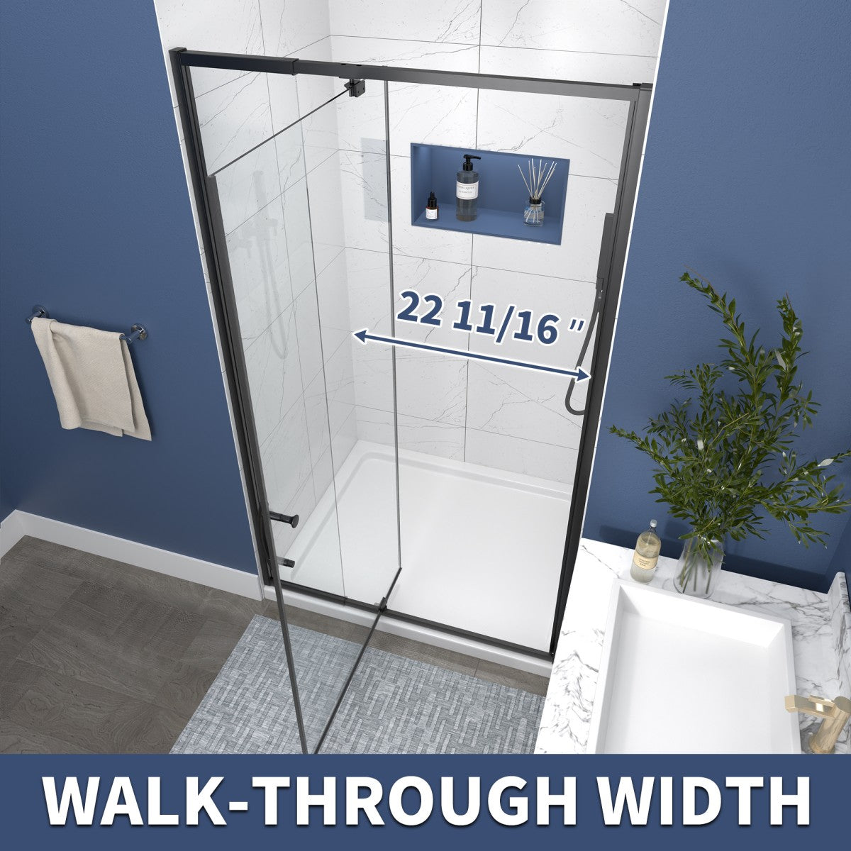 Flexi 38-42"x71" Frameless Shower Door in Matte Black,Tempered Glass with Seal Strip Parts and Handle,6mm Glass Shower Door - ExBriteUSA