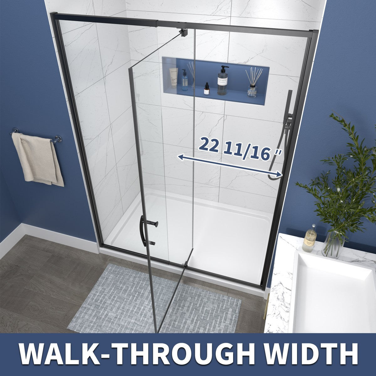 Flexi Showers 50-54" W x 71" H Glass Shower Doos Semi-Frameless,6mm Clear Tempered Glass Panel, Black Finish - ExBriteUSA