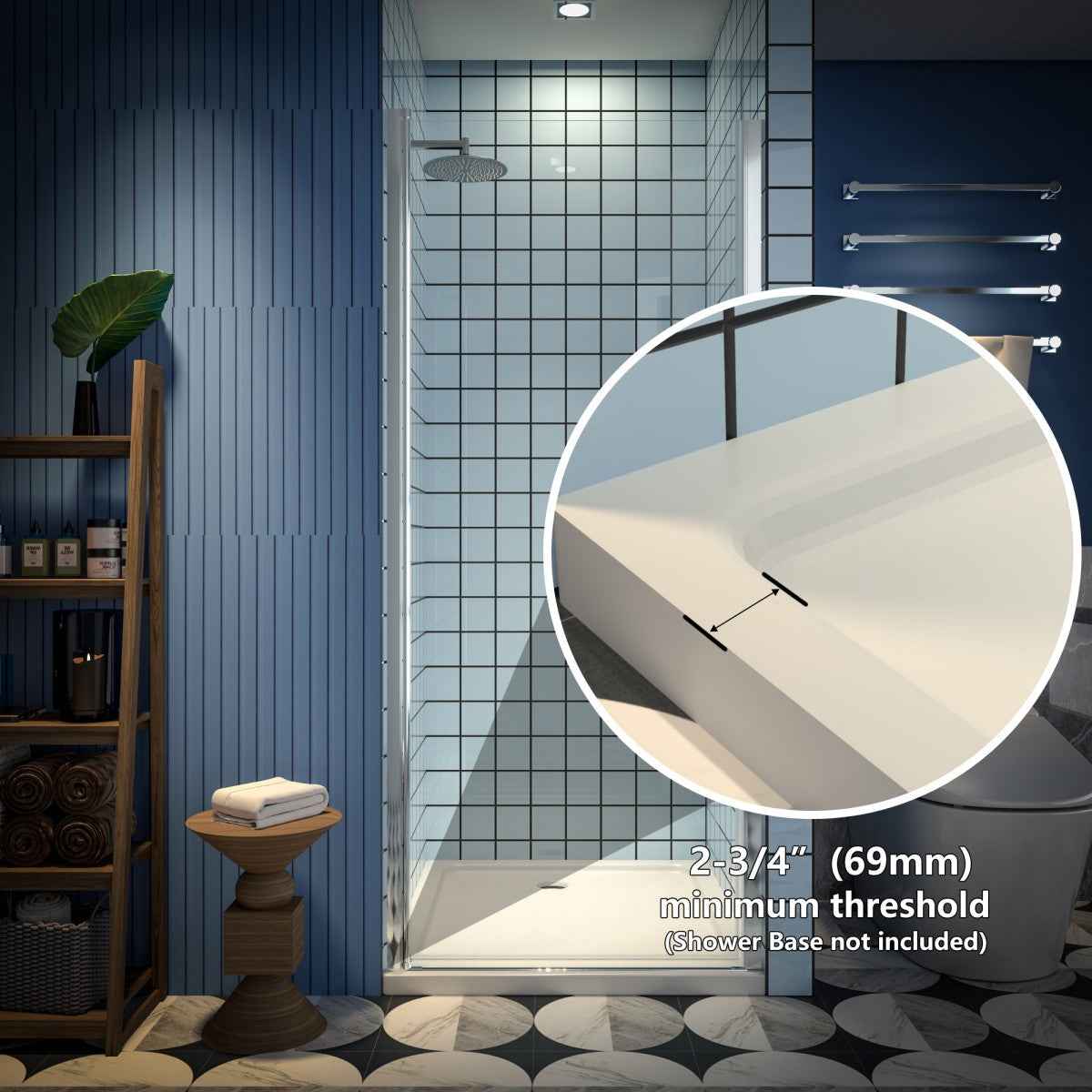 Classy 32-34" W x 72" H Pivot Shower Door Semi-Frameless Hinged in Chrome Install Glass Shower Door